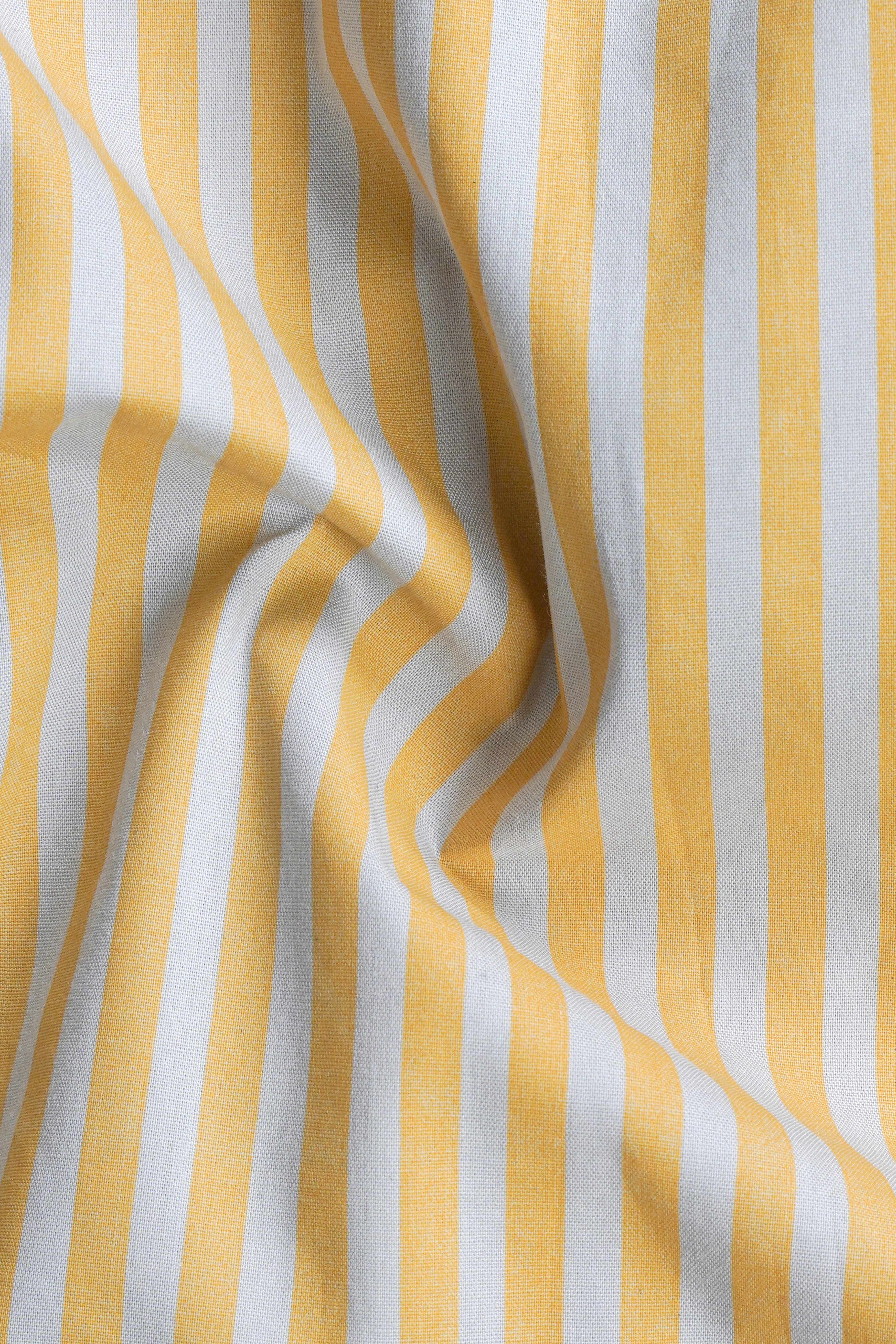 Harvest Yellow And Bright White Striped Premium Cotton Shirt