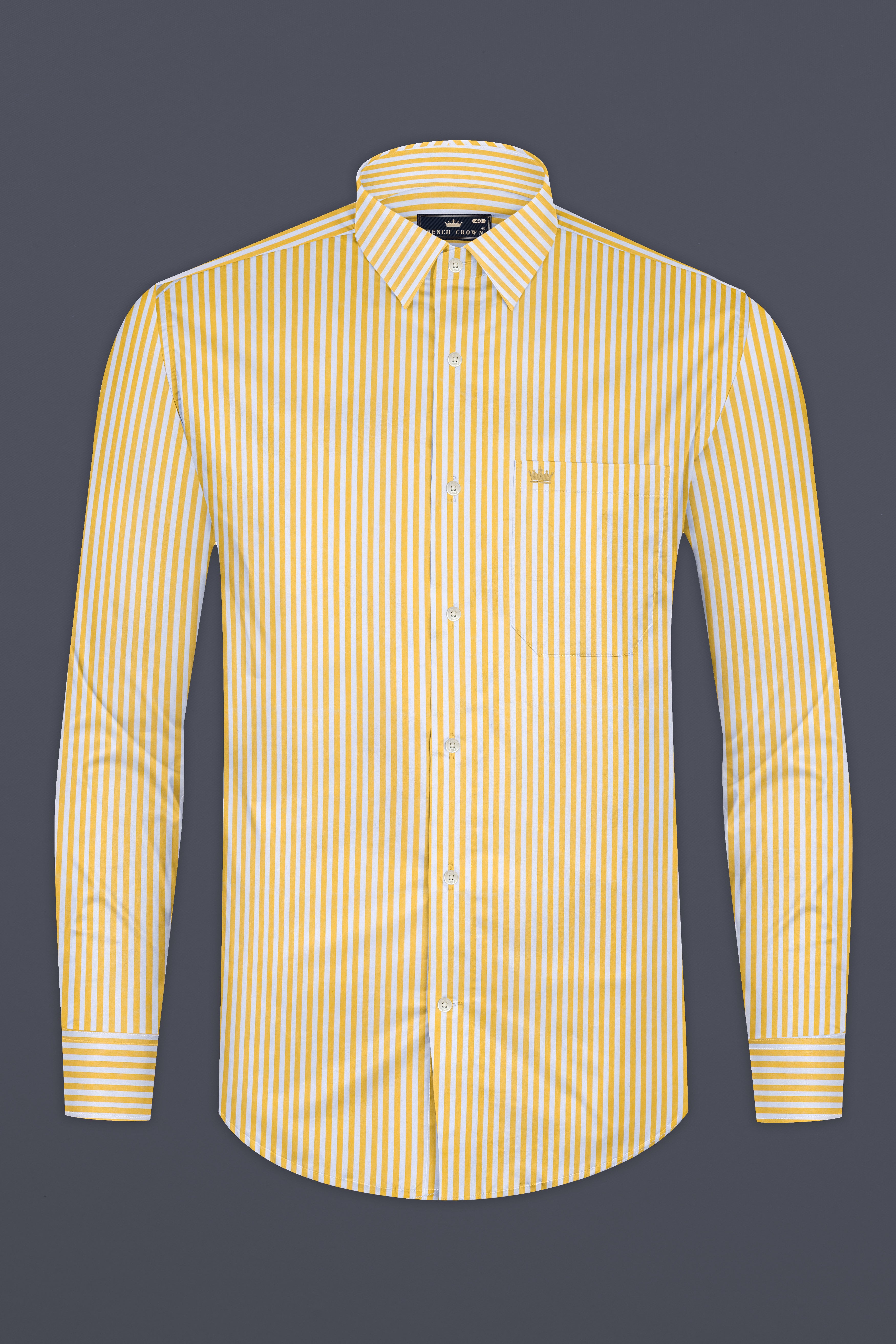 Harvest Yellow And Bright White Striped Premium Cotton Shirt