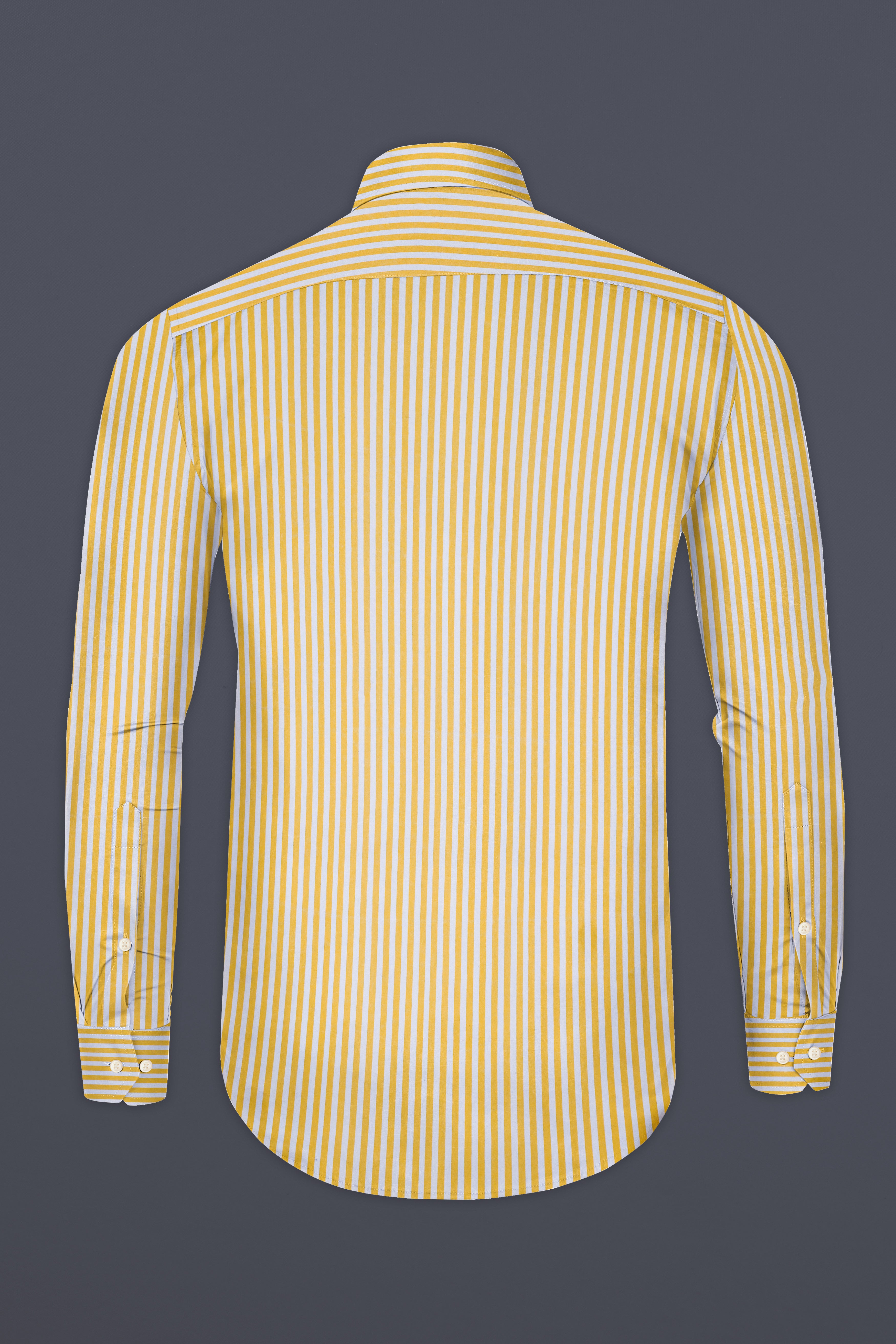 Harvest Yellow And Bright White Striped Premium Cotton Shirt