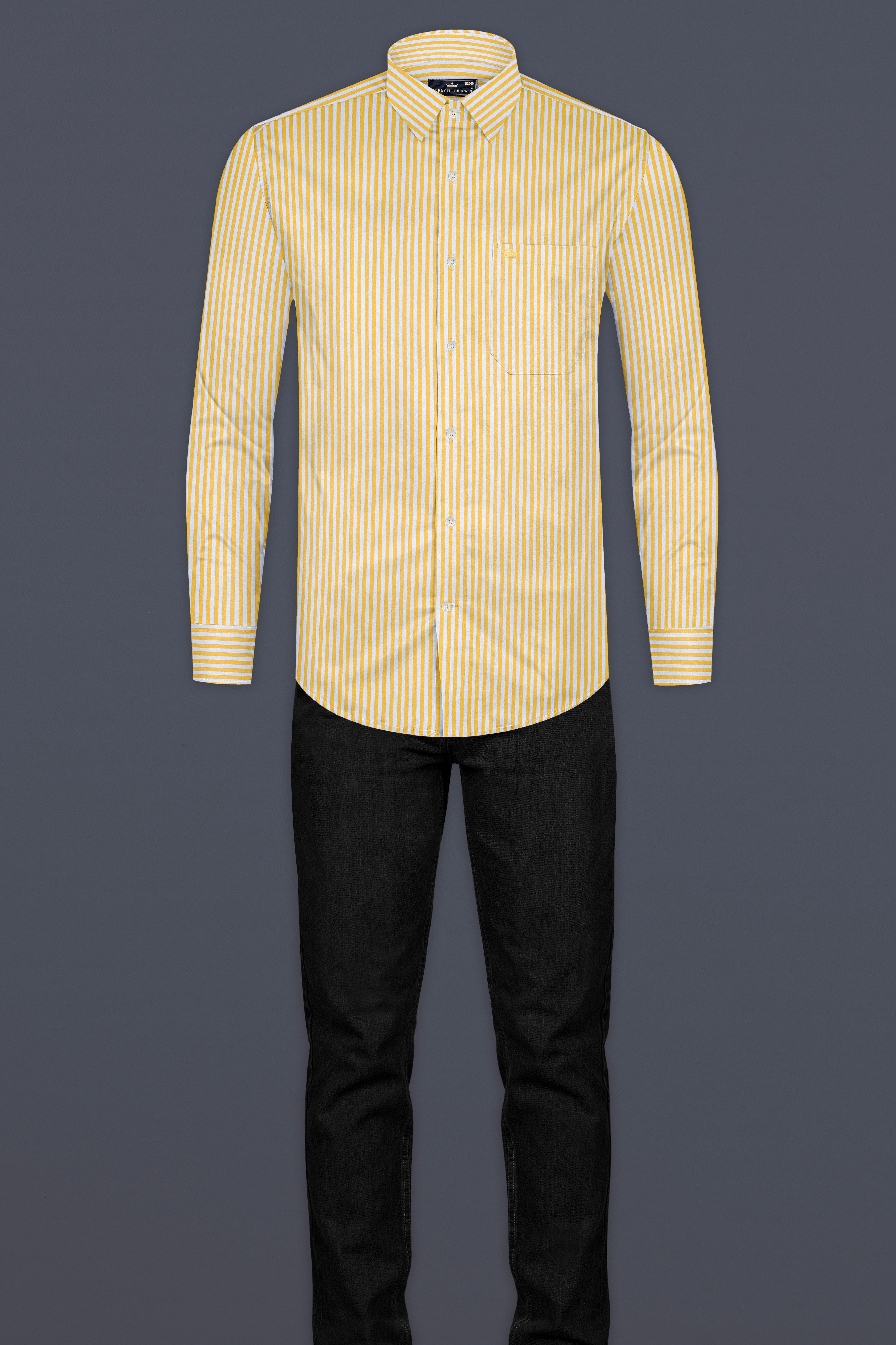 Harvest Yellow And Bright White Striped Premium Cotton Shirt 12910-38, 12910-H-38, 12910-39, 12910-H-39, 12910-40, 12910-H-40, 12910-42, 12910-H-42, 12910-44, 12910-H-44, 12910-46, 12910-H-46, 12910-48, 12910-H-48, 12910-50, 12910-H-50, 12910-52, 12910-H-52