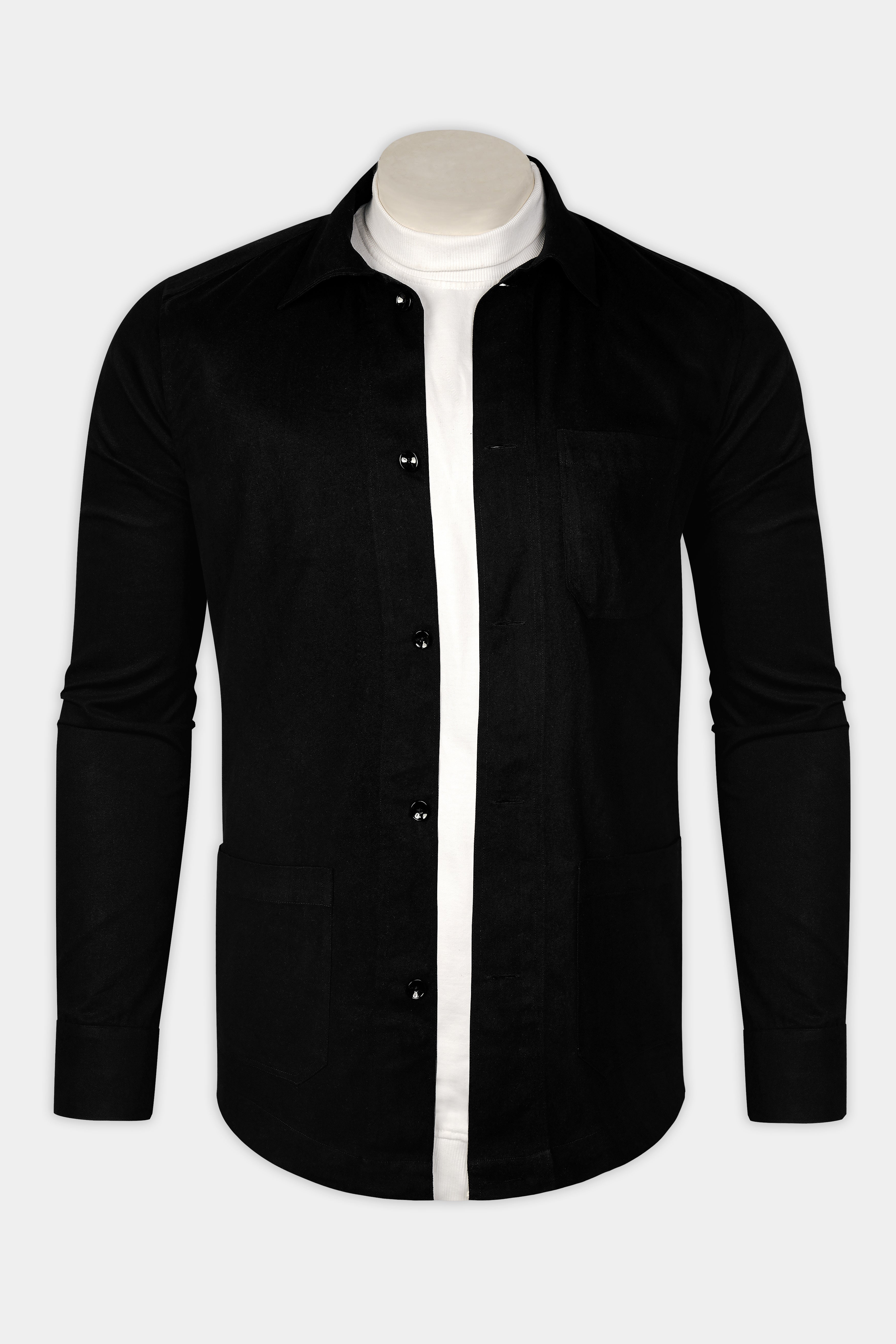 Jade Black Heavyweight Twill Cotton Designer Overshirt/Shacket