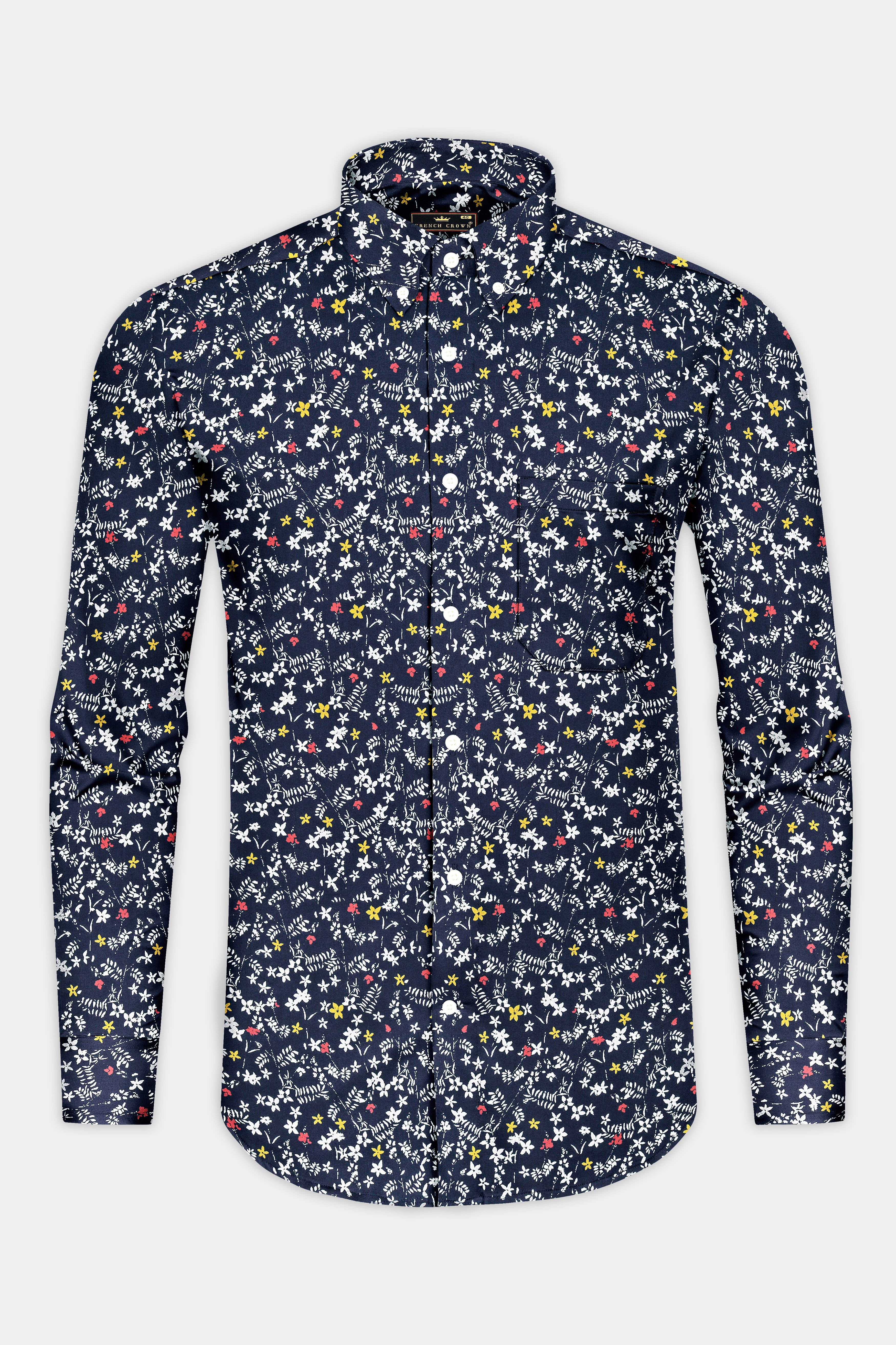 Haiti Blue Twill Printed Cotton Shirt