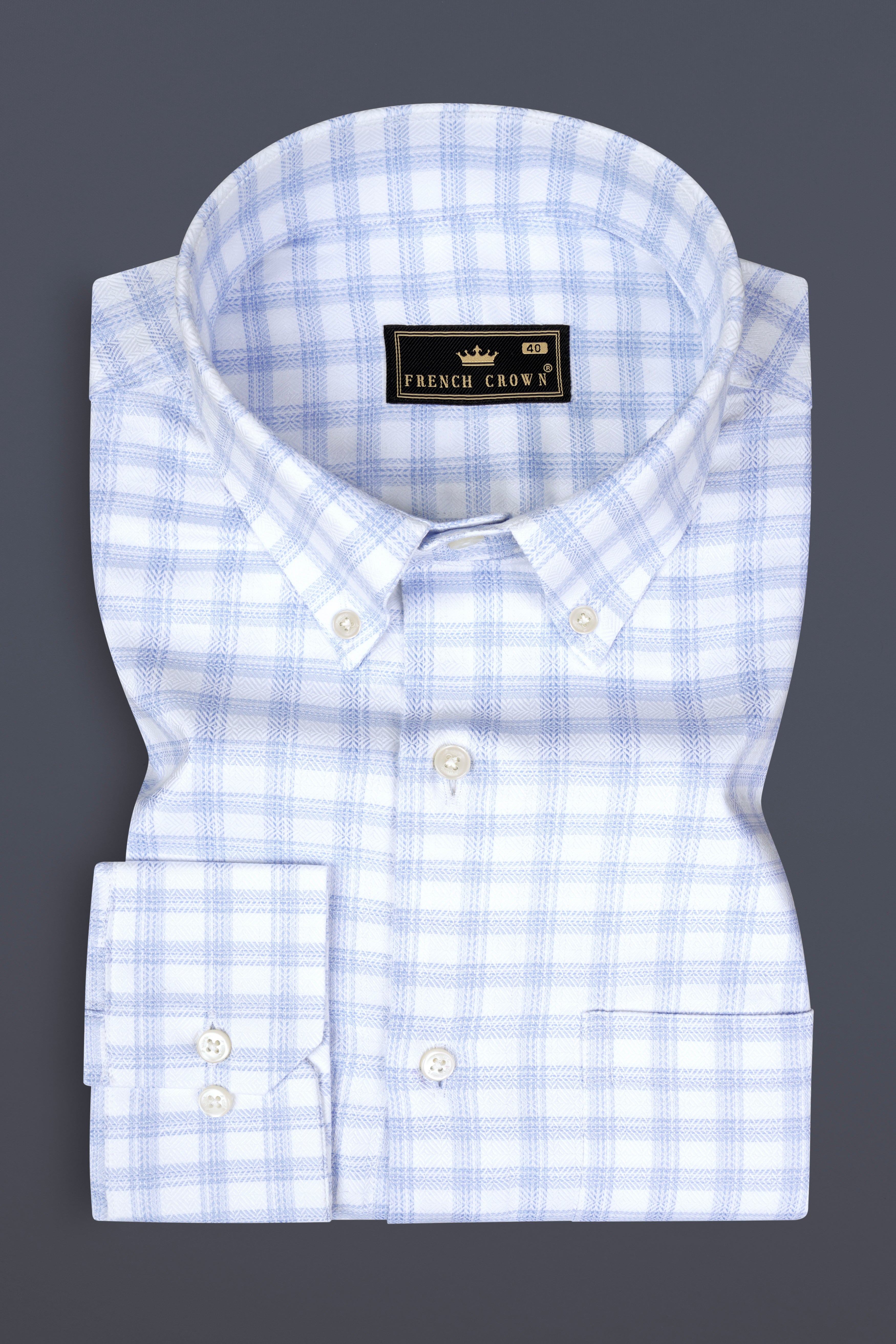 Periwinkle Blue And Bright White Checked Dobby Textured Premium Cotton Shirt 12917-BD-38, 12917-BD-H-38, 12917-BD-39, 12917-BD-H-39, 12917-BD-40, 12917-BD-H-40, 12917-BD-42, 12917-BD-H-42, 12917-BD-44, 12917-BD-H-44, 12917-BD-46, 12917-BD-H-46, 12917-BD-48, 12917-BD-H-48, 12917-BD-50, 12917-BD-H-50, 12917-BD-52, 12917-BD-H-52