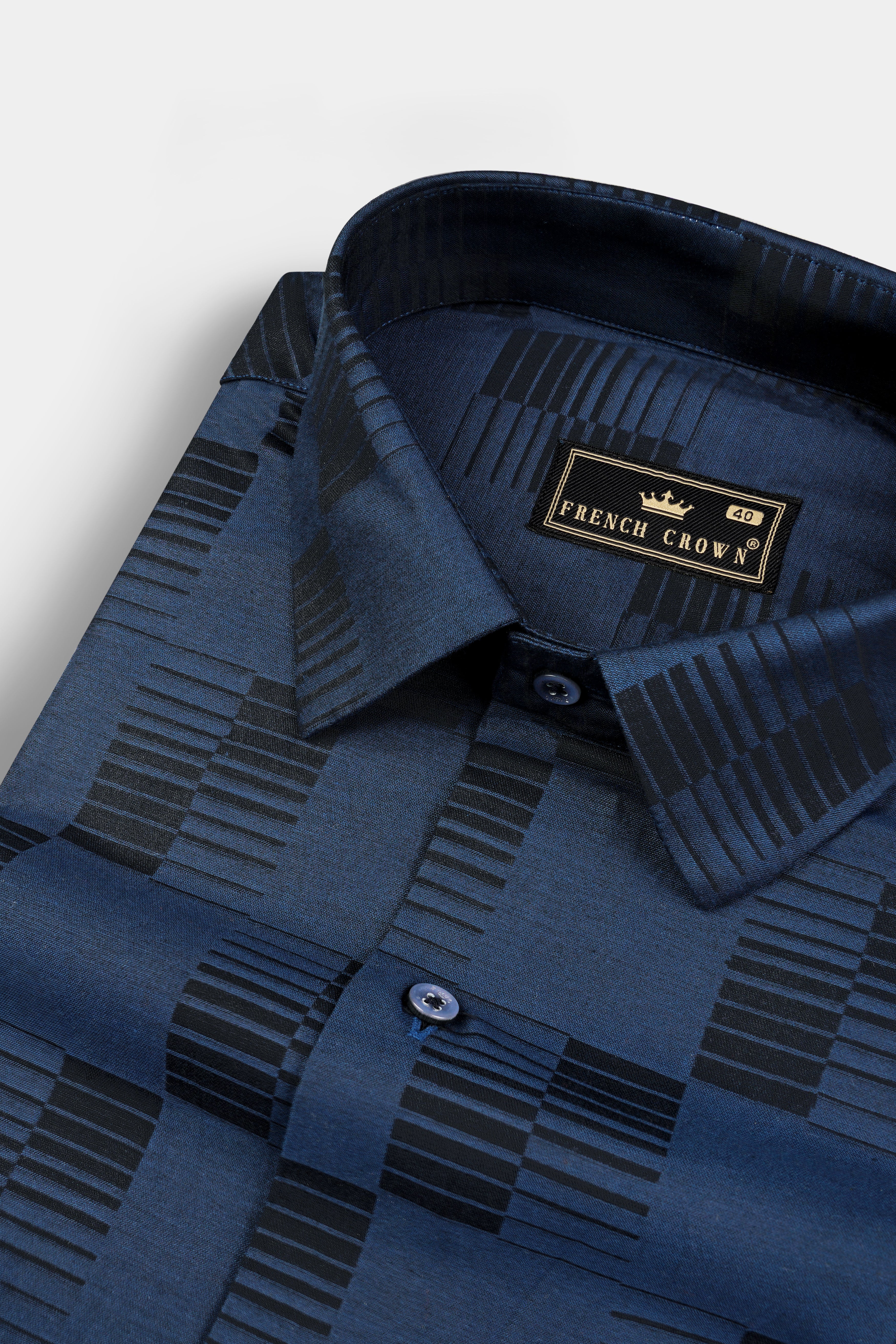 Fiord Blue Jacquard Textured Printed Premium Cotton Shirt