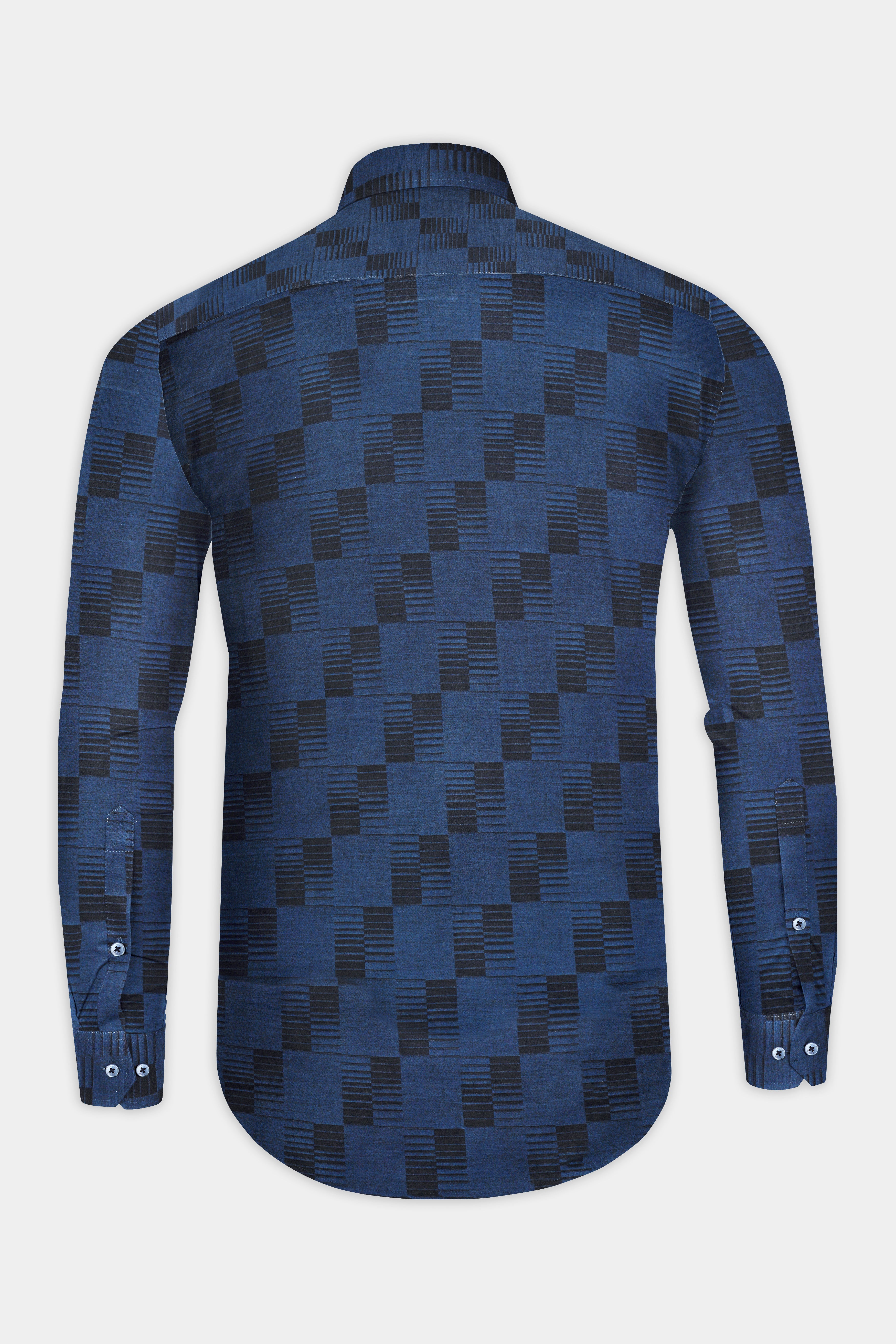 Fiord Blue Jacquard Textured Printed Premium Cotton Shirt