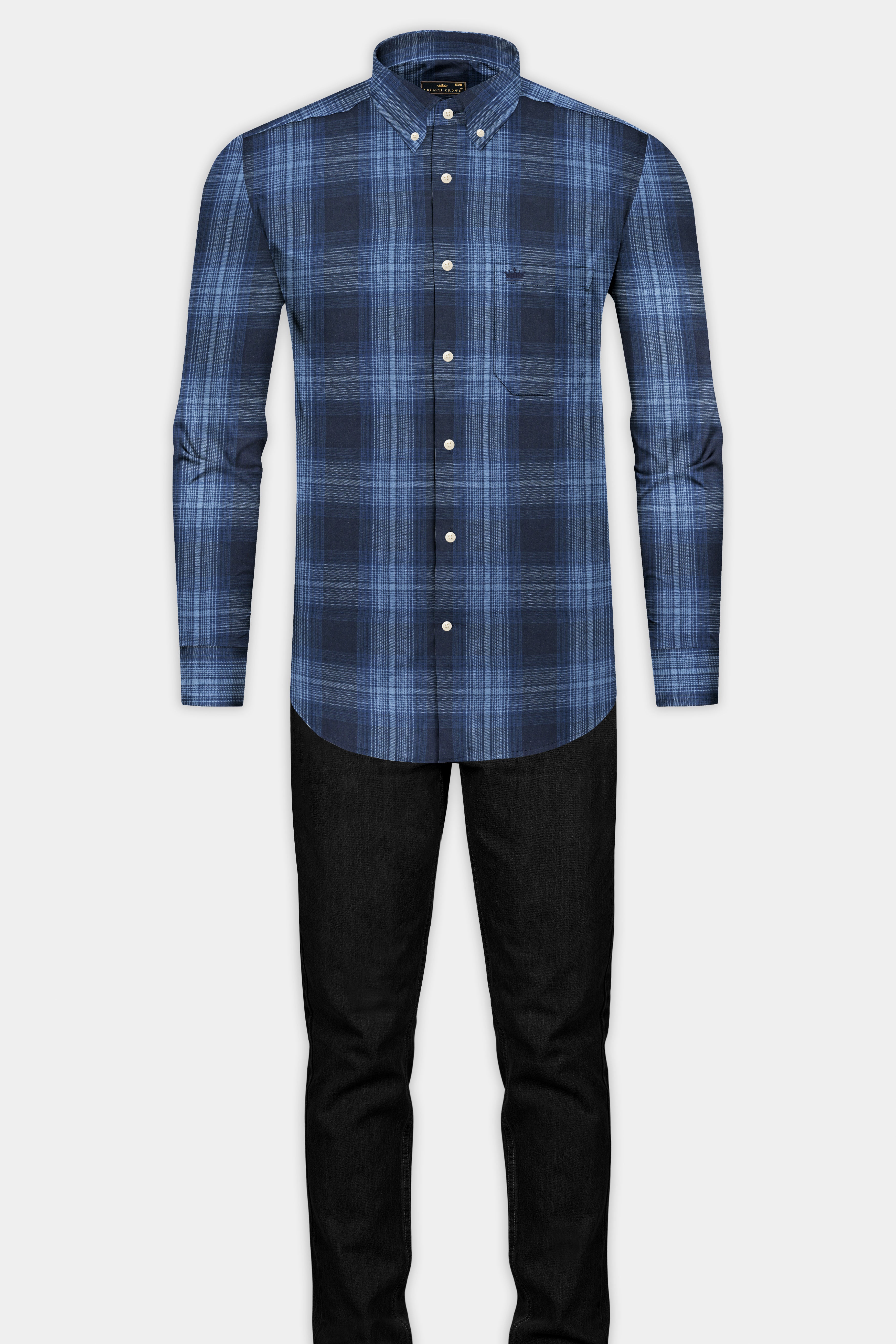 Tealish Blue And Wild Plaid Flannel Shirt