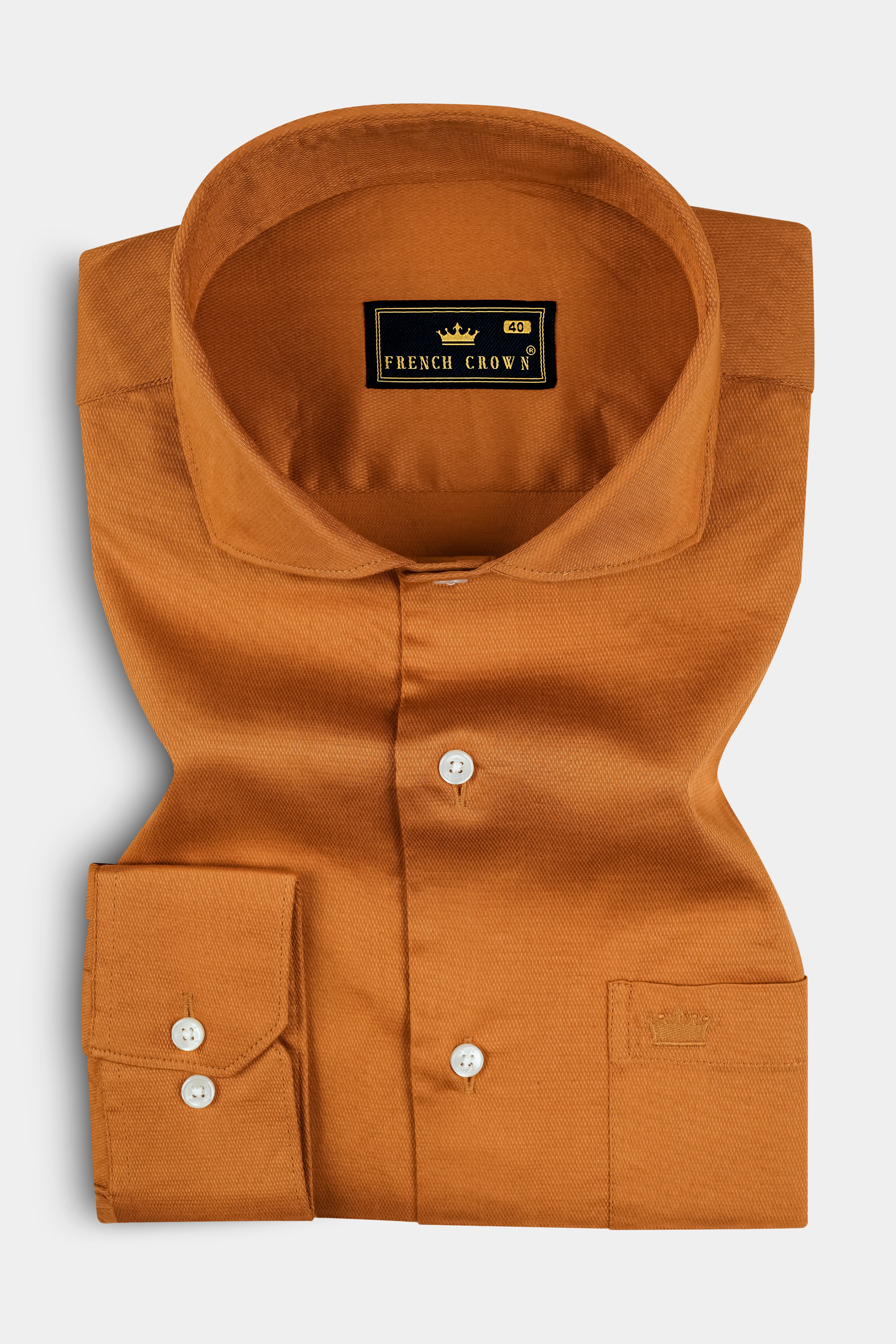 Ochre Orange Dobby Textured Premium Cotton Shirt