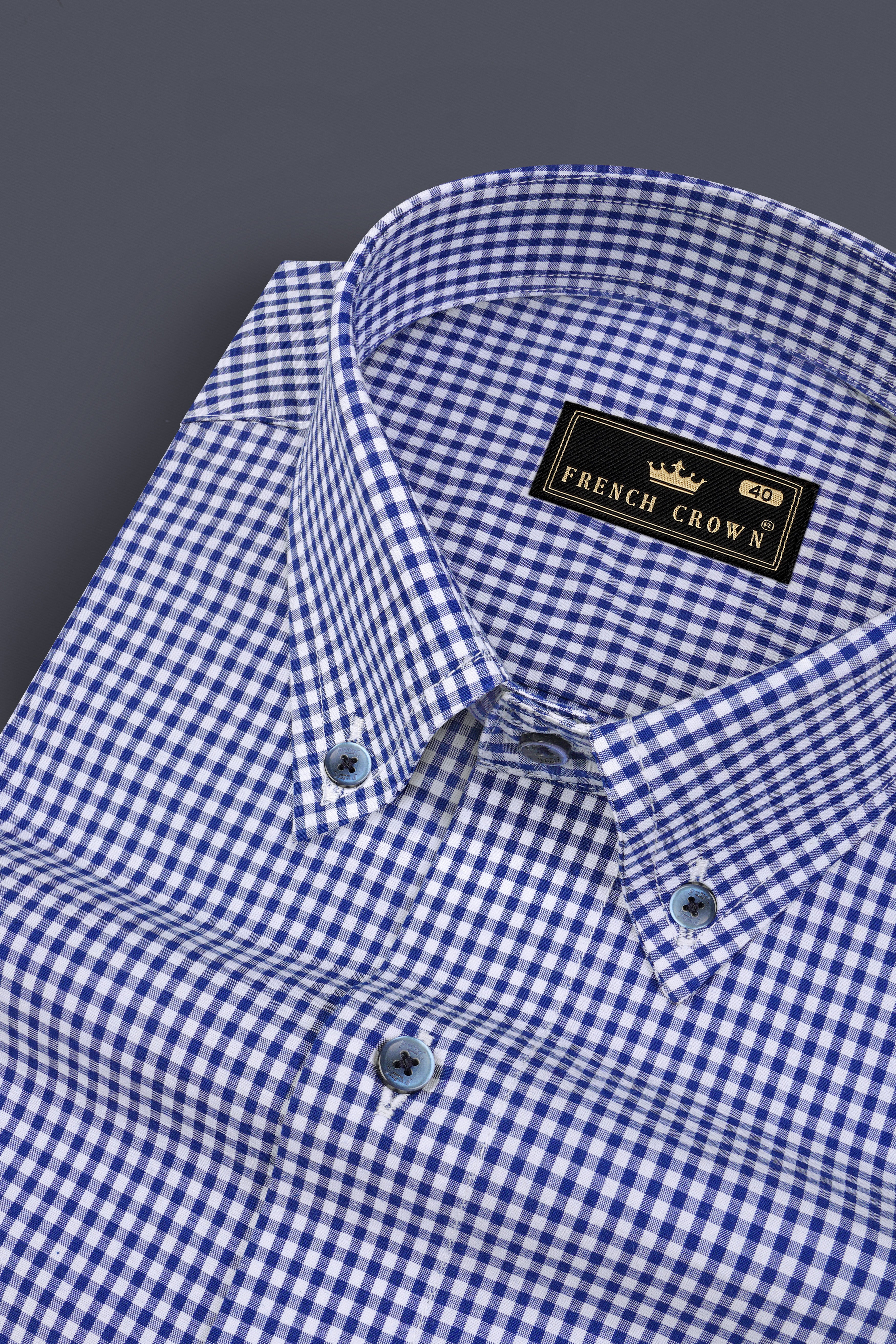 Violent Blue And Bright White Formal / Casual Checks Plaid Premium