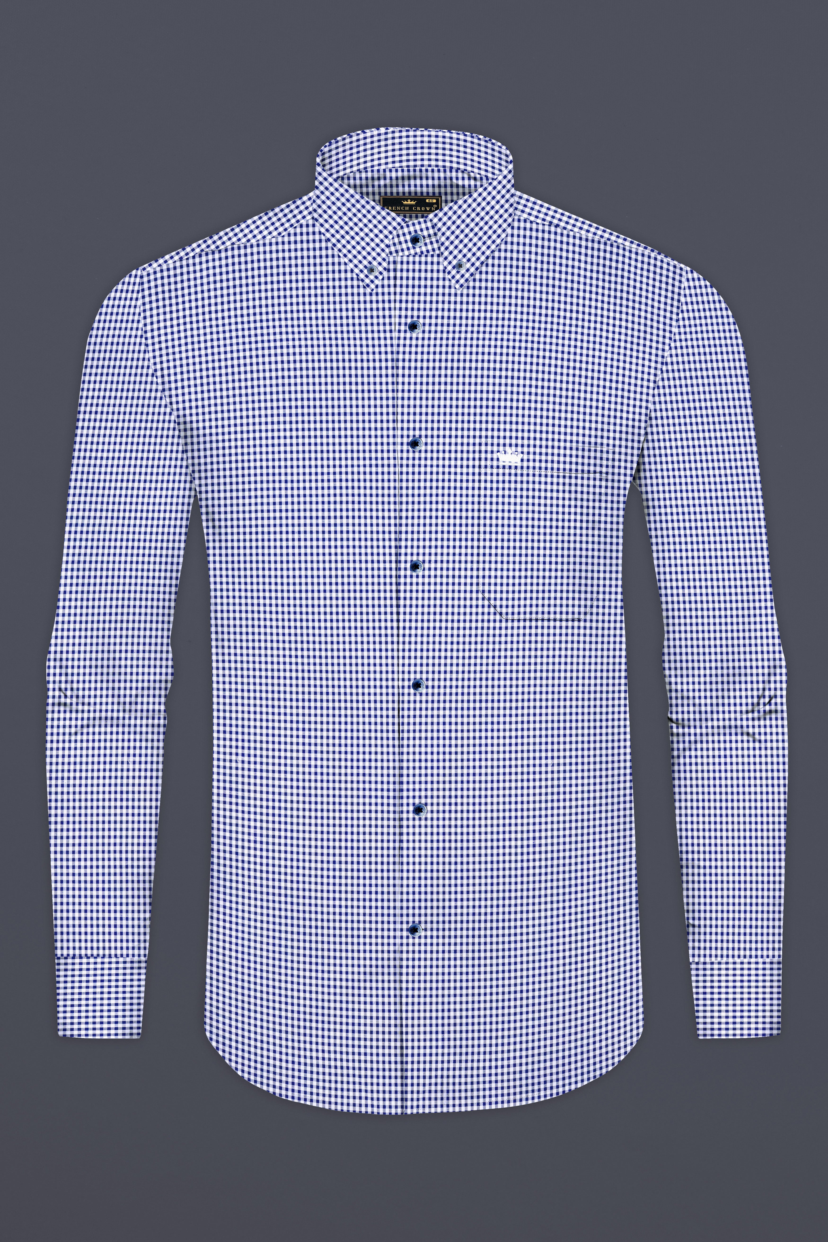 Violent Blue And Bright White Micro Checkered Giza Cotton Shirt