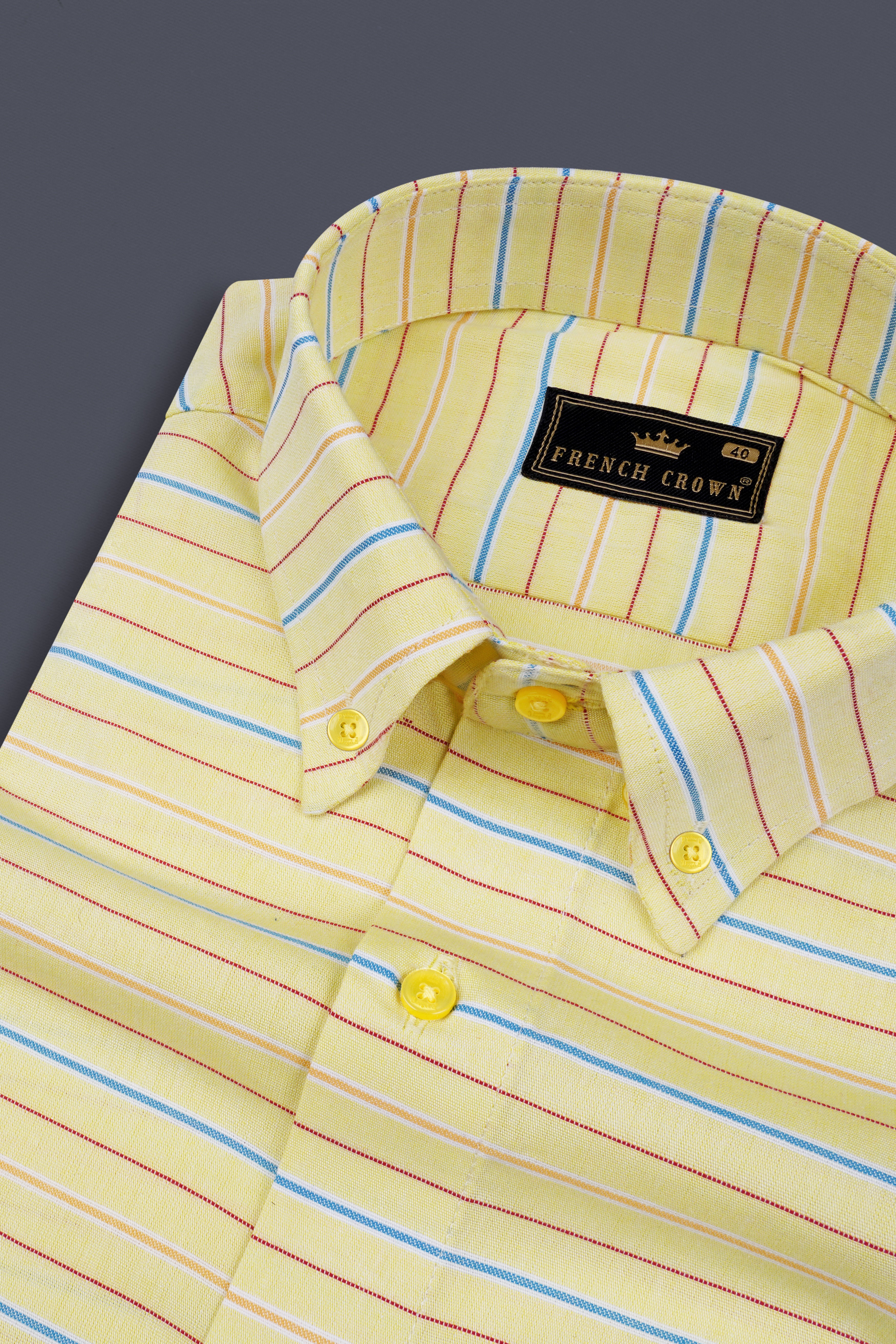 Hazel Yellow Striped Dobby Textured Premium Cotton Shirt