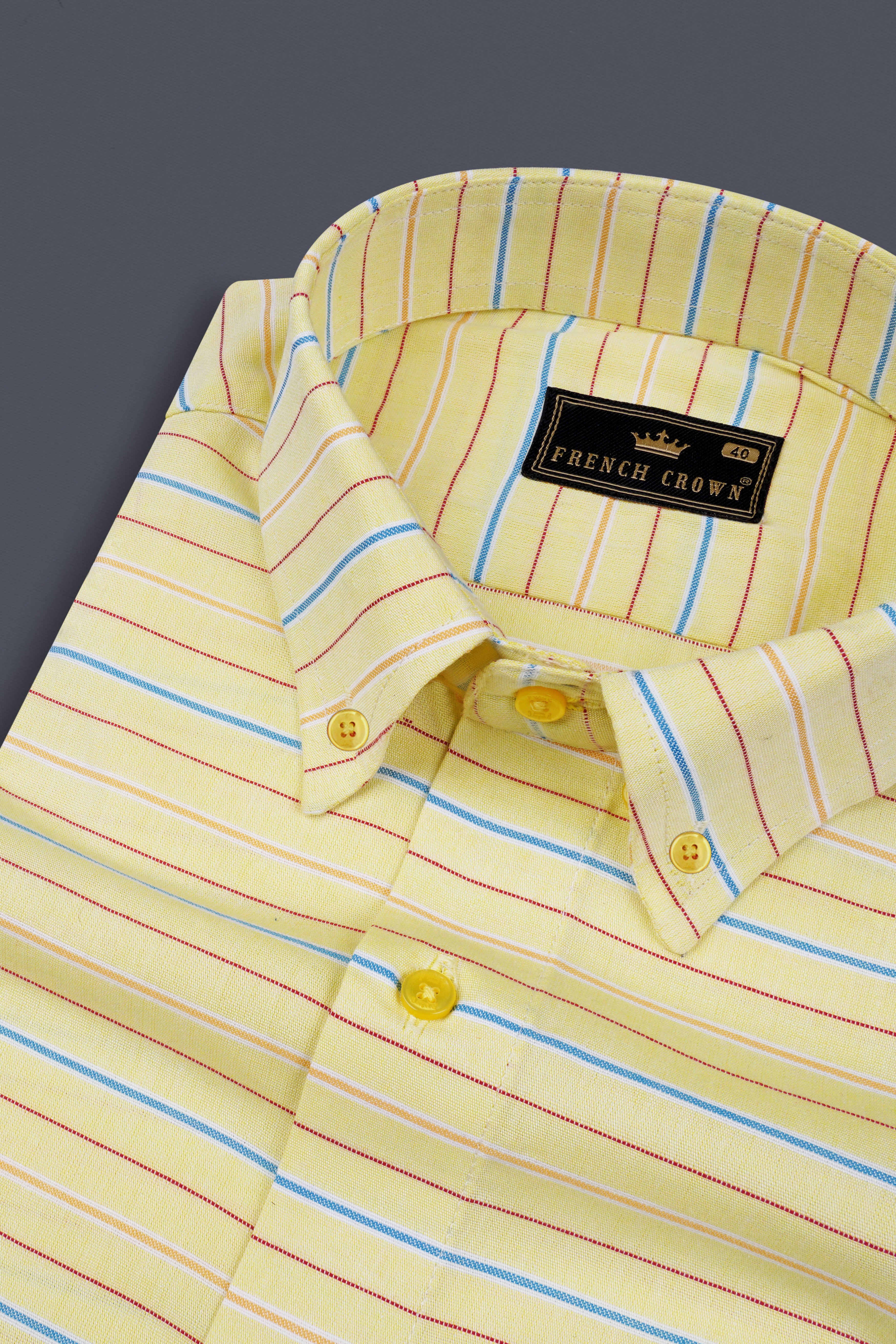 Hazel Yellow Striped Dobby Textured Premium Cotton Shirt