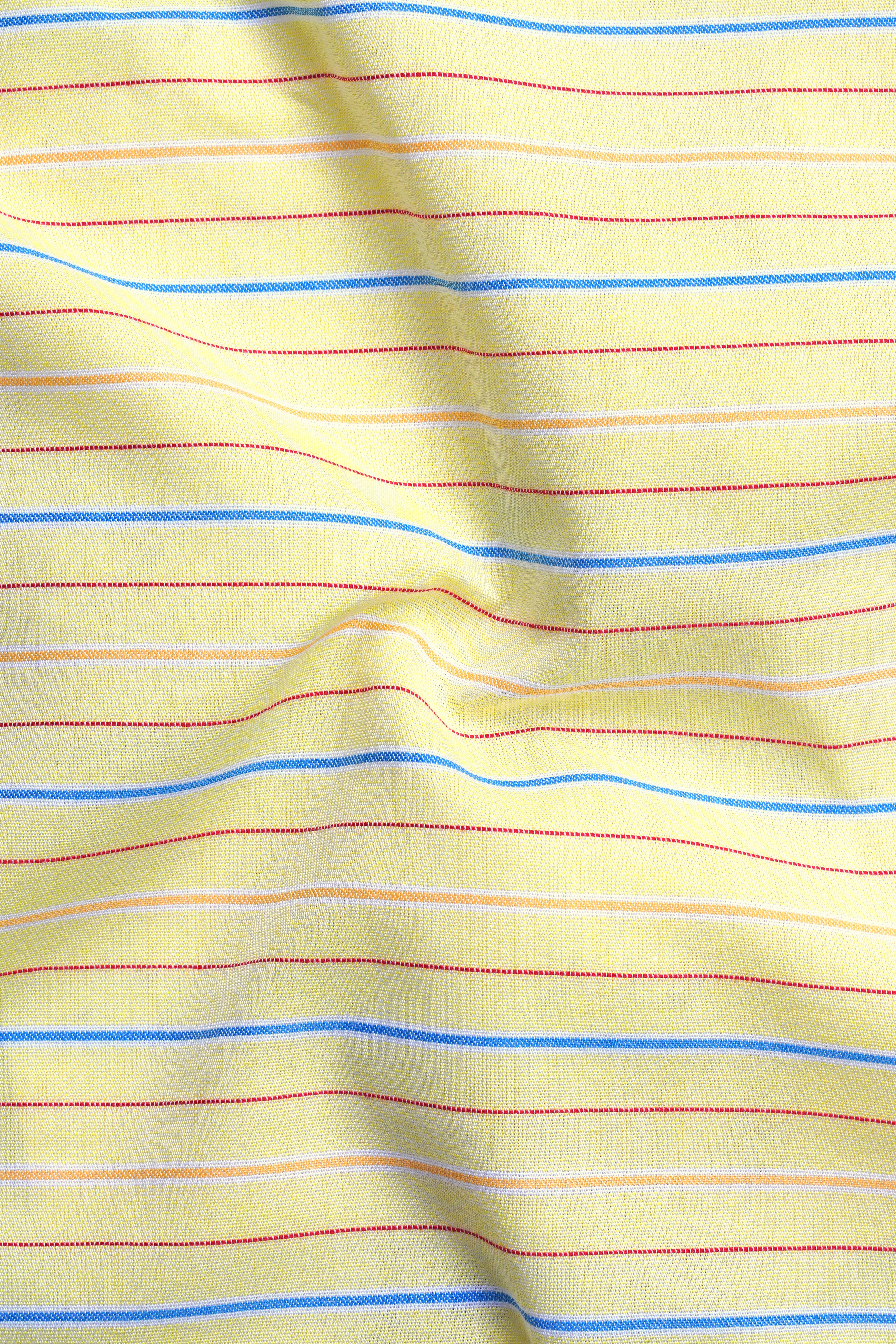 Hazel Yellow Striped Dobby Textured Premium Cotton Shirt