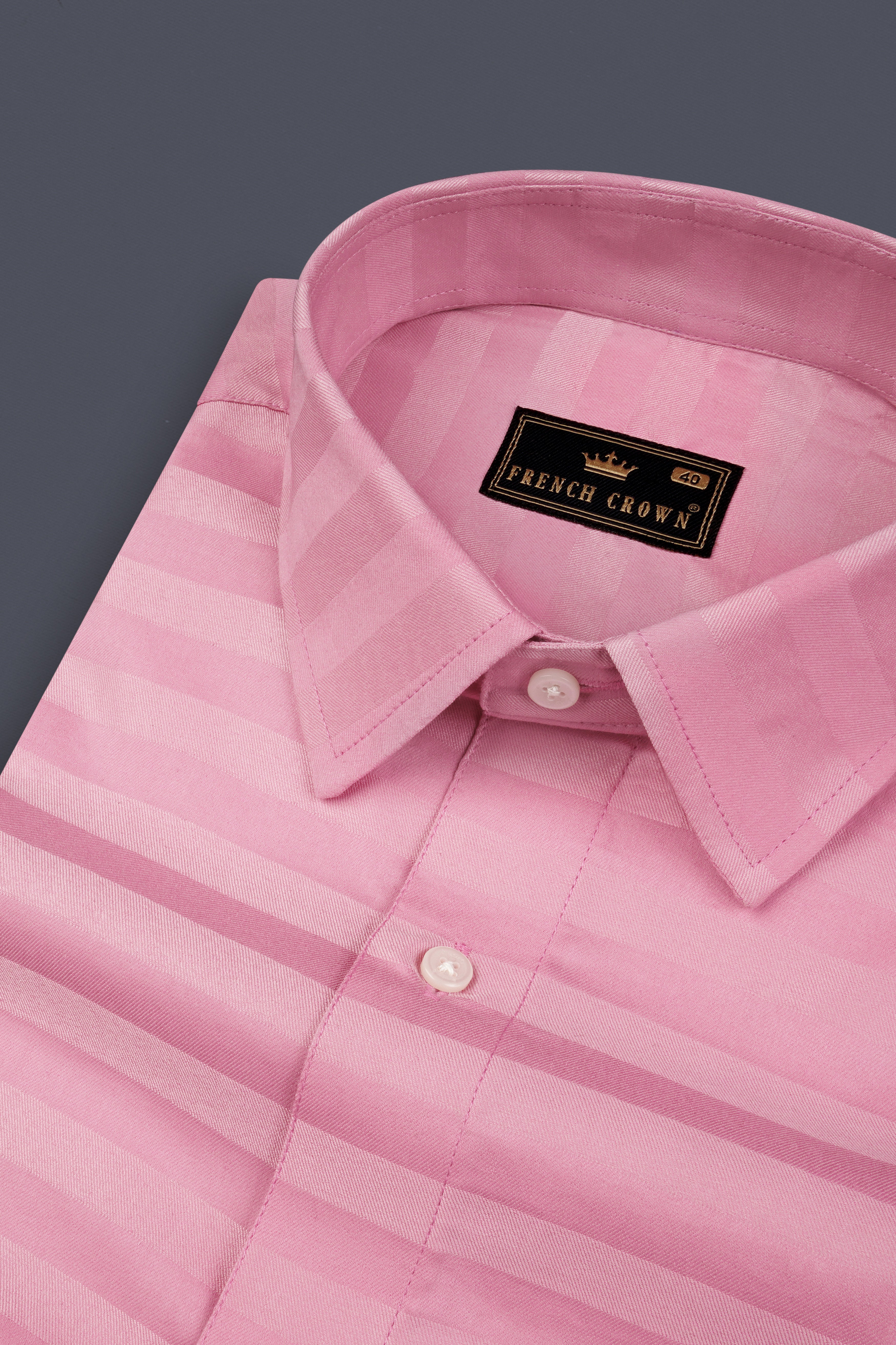 Rose Pink Striped Dobby Textured Premium Cotton Shirt