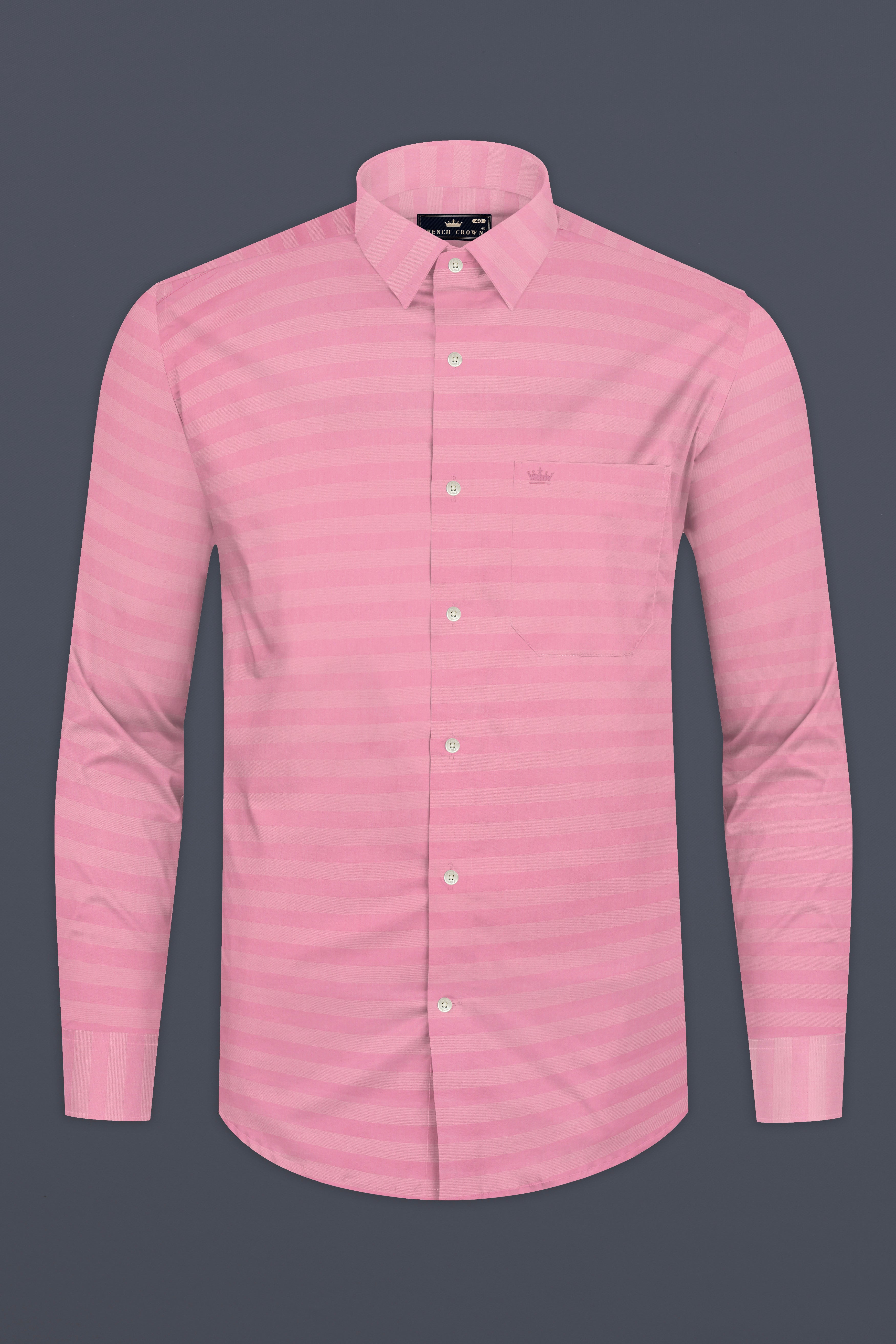 Rose Pink Striped Dobby Textured Premium Cotton Shirt 12932-38, 12932-H-38, 12932-39, 12932-H-39, 12932-40, 12932-H-40, 12932-42, 12932-H-42, 12932-44, 12932-H-44, 12932-46, 12932-H-46, 12932-48, 12932-H-48, 12932-50, 12932-H-50, 12932-52, 12932-H-52