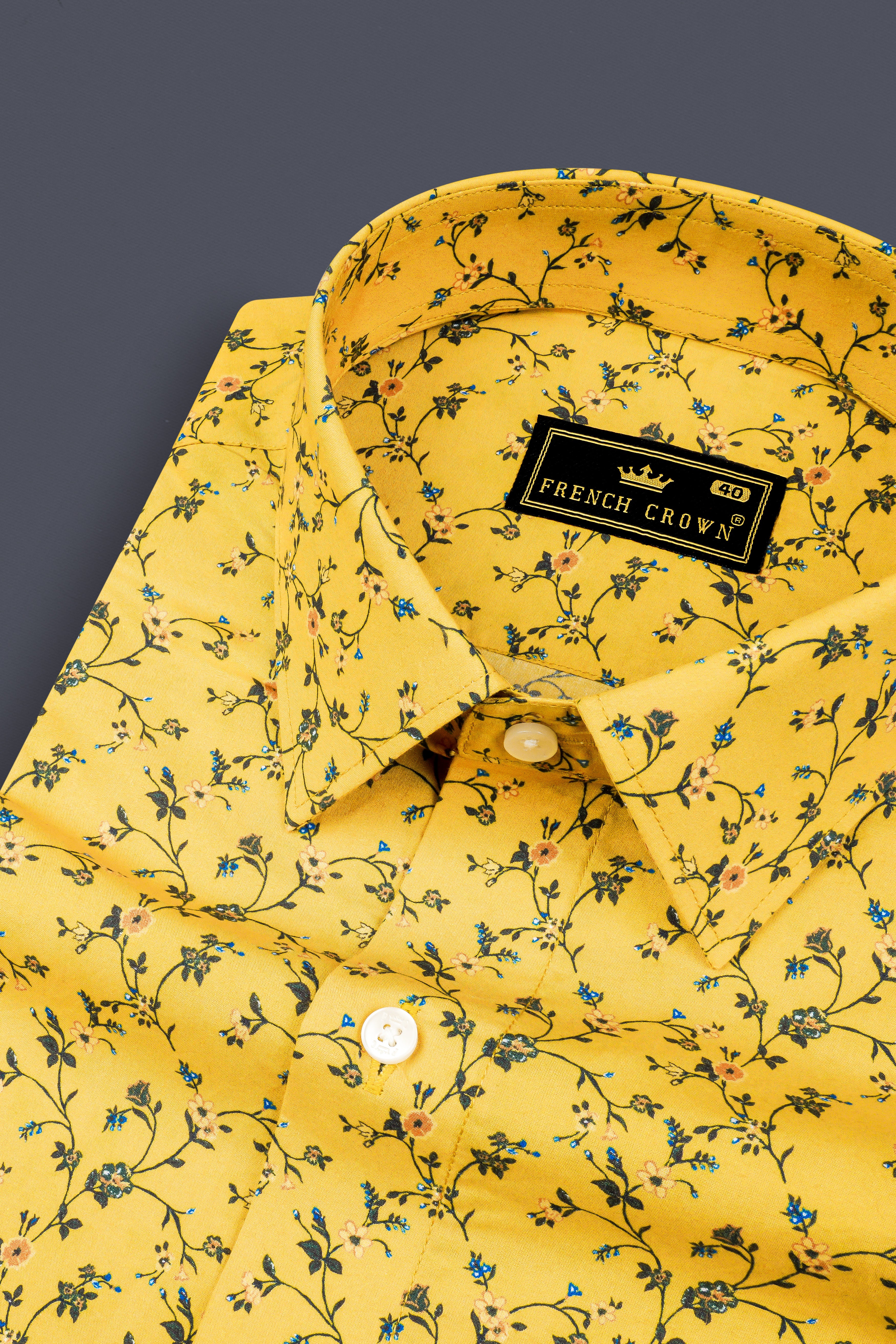 Naples Yellow Printed Giza Cotton Shirt