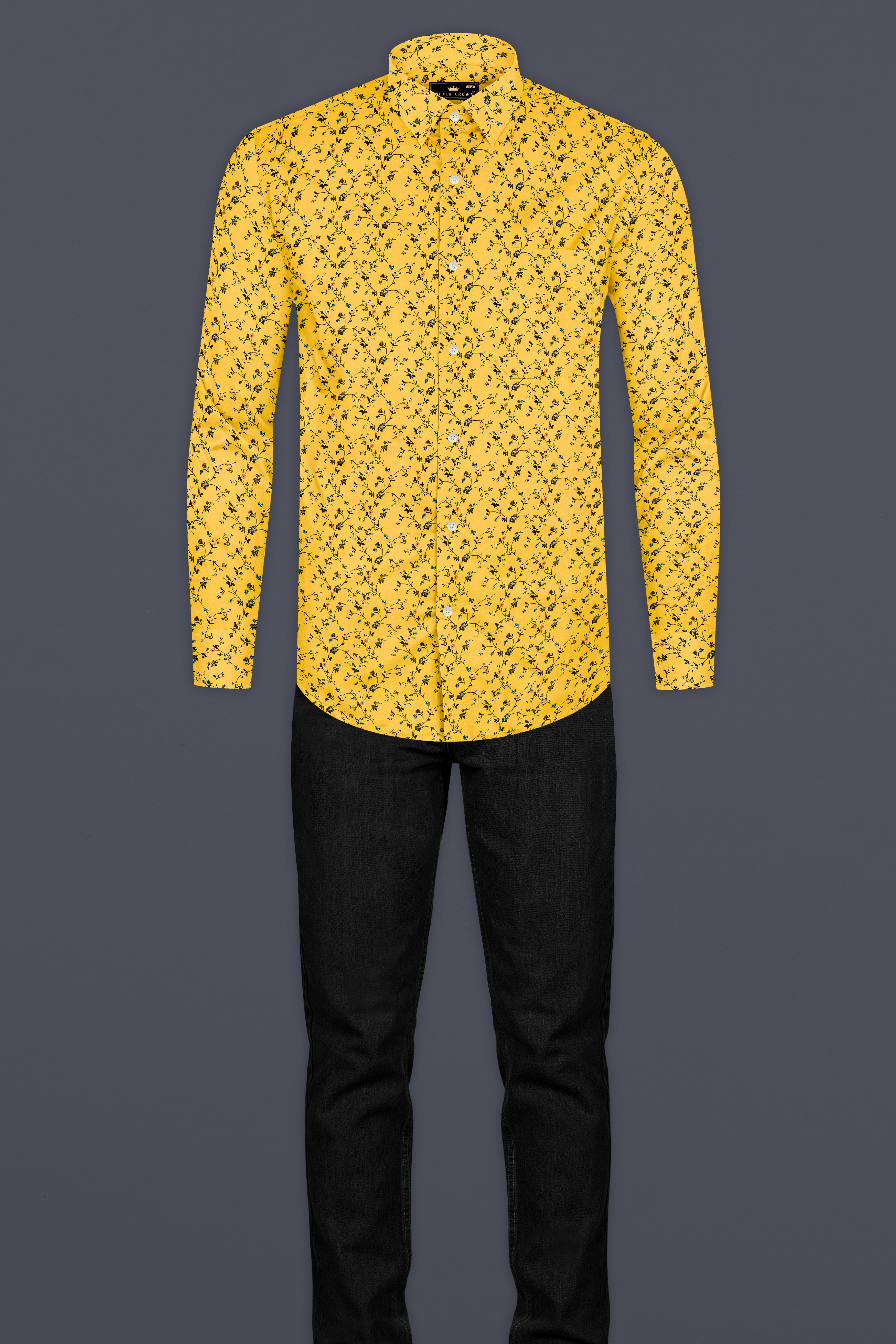 Naples Yellow Printed Giza Cotton Shirt