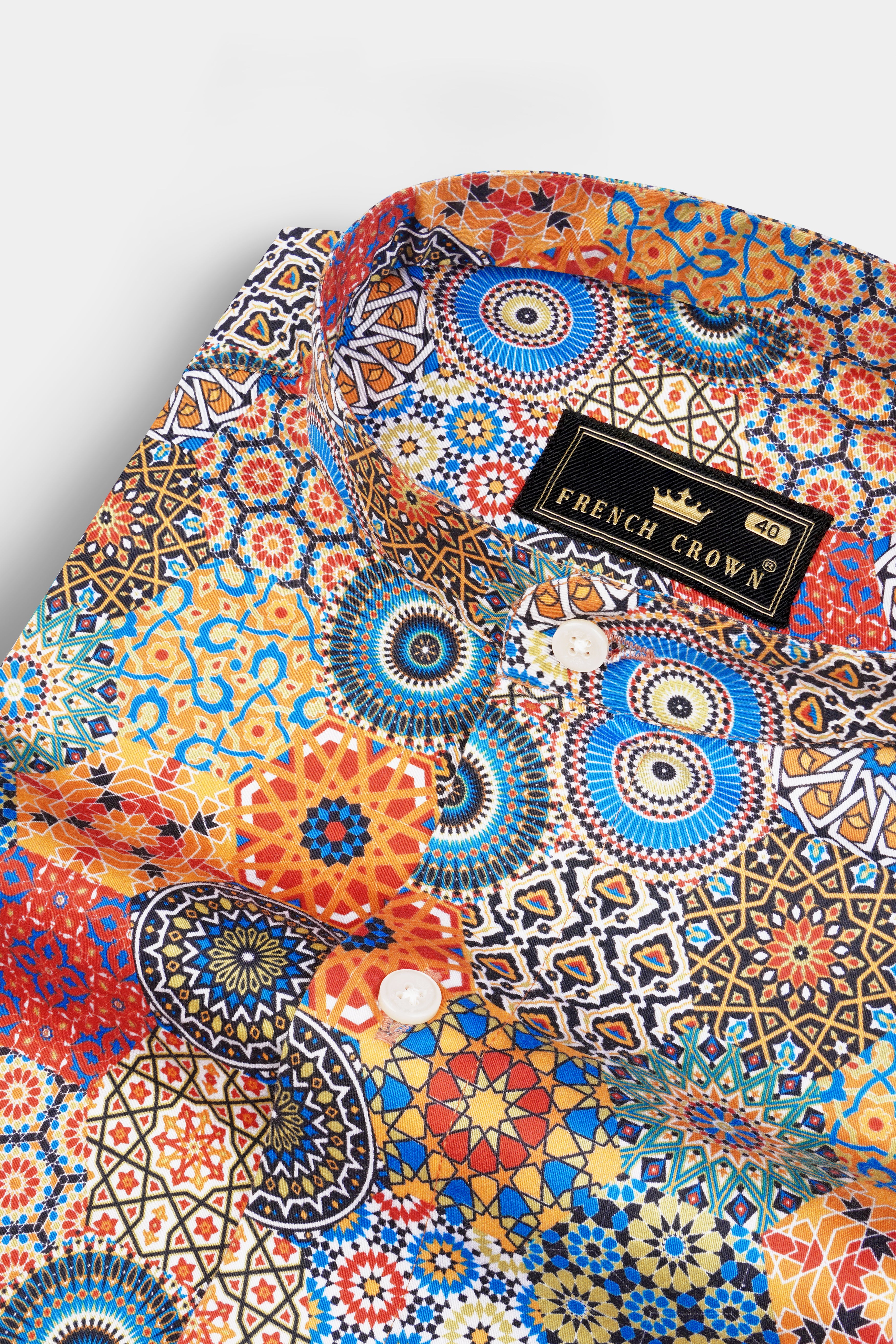 Desert Orange Psychedelic Spiral Printed Subtle Sheen Super Soft Premium Cotton Shirt