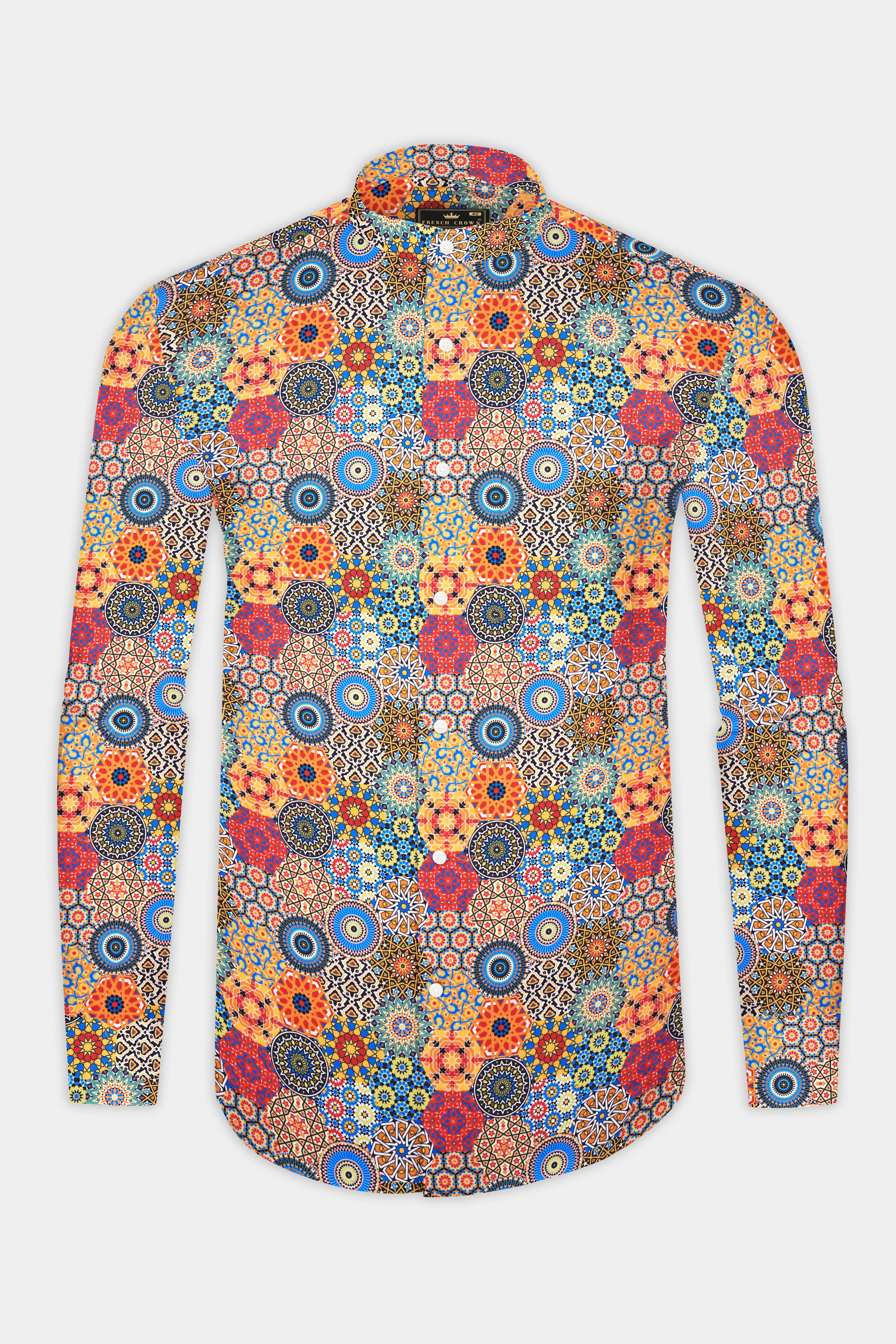 Desert Orange Psychedelic Spiral Printed Subtle Sheen Super Soft Premium Cotton Shirt