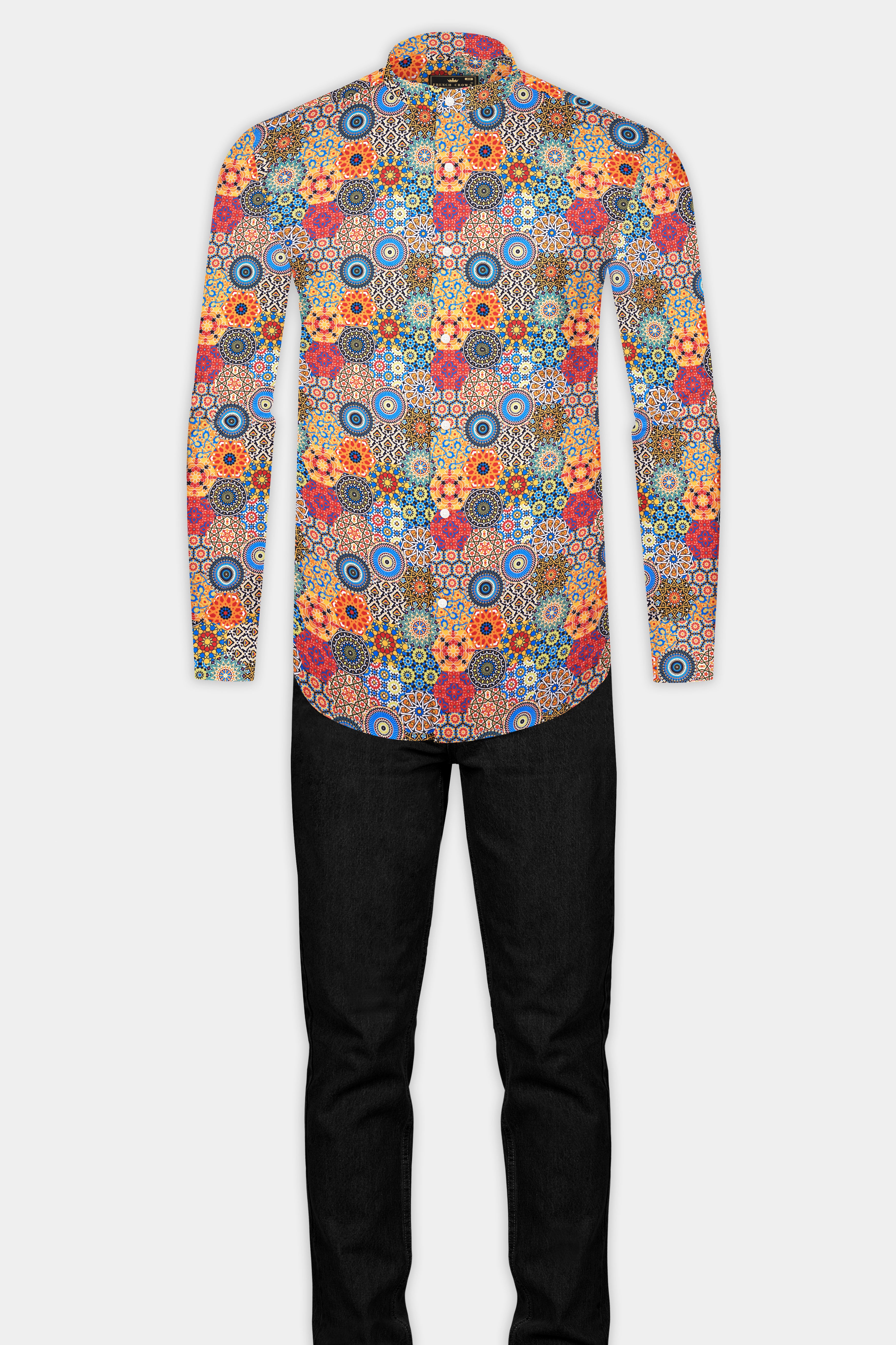 Desert Orange Psychedelic Spiral Printed Subtle Sheen Super Soft Premium Cotton Shirt