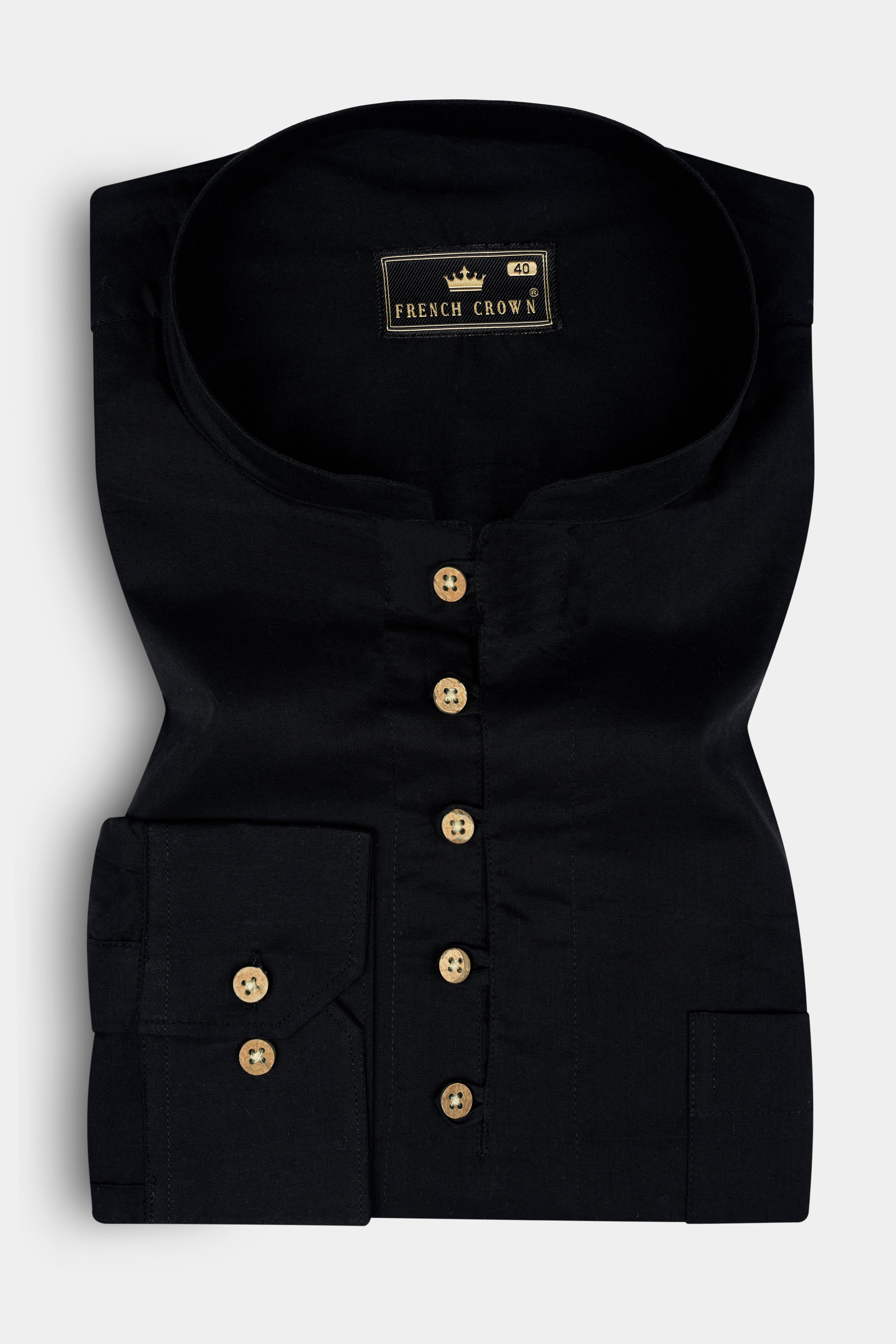 Jade Black Solid Giza Cotton Kurta Shirt