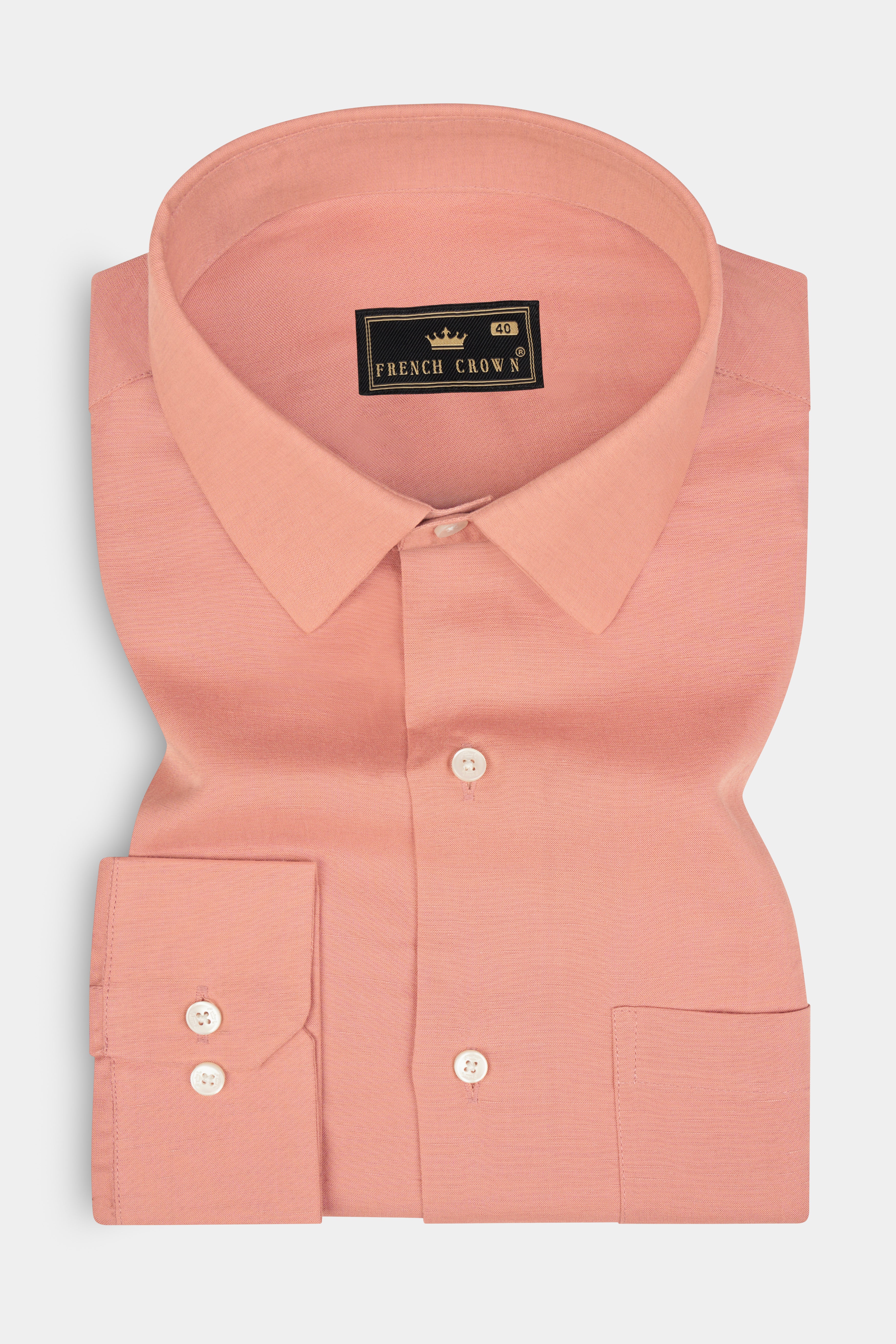 Tangerine Peach Solid Tencel Linen Luxurious Blend Shirt