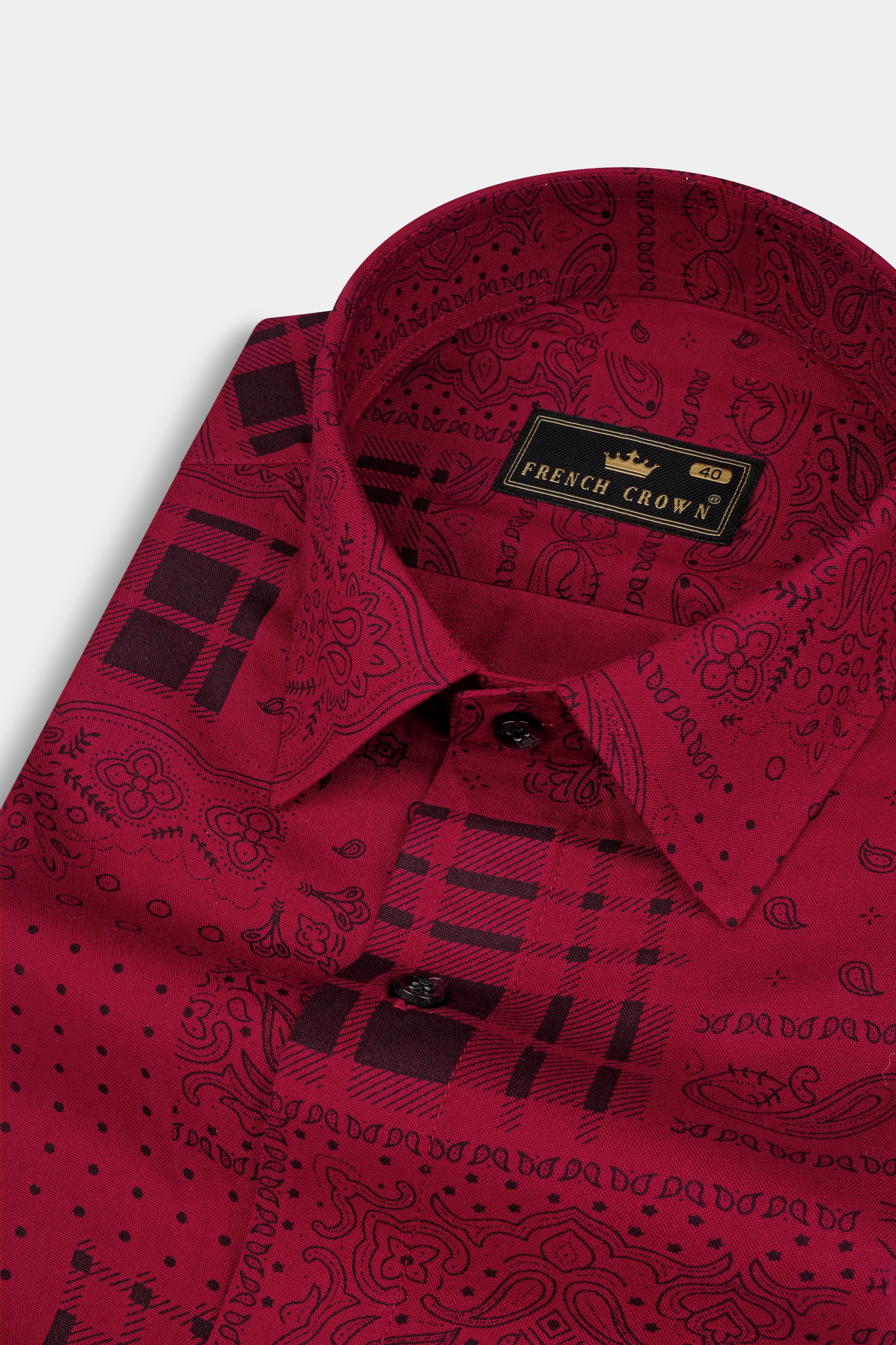 Merlot Red Printed Premium Tencel Shirt