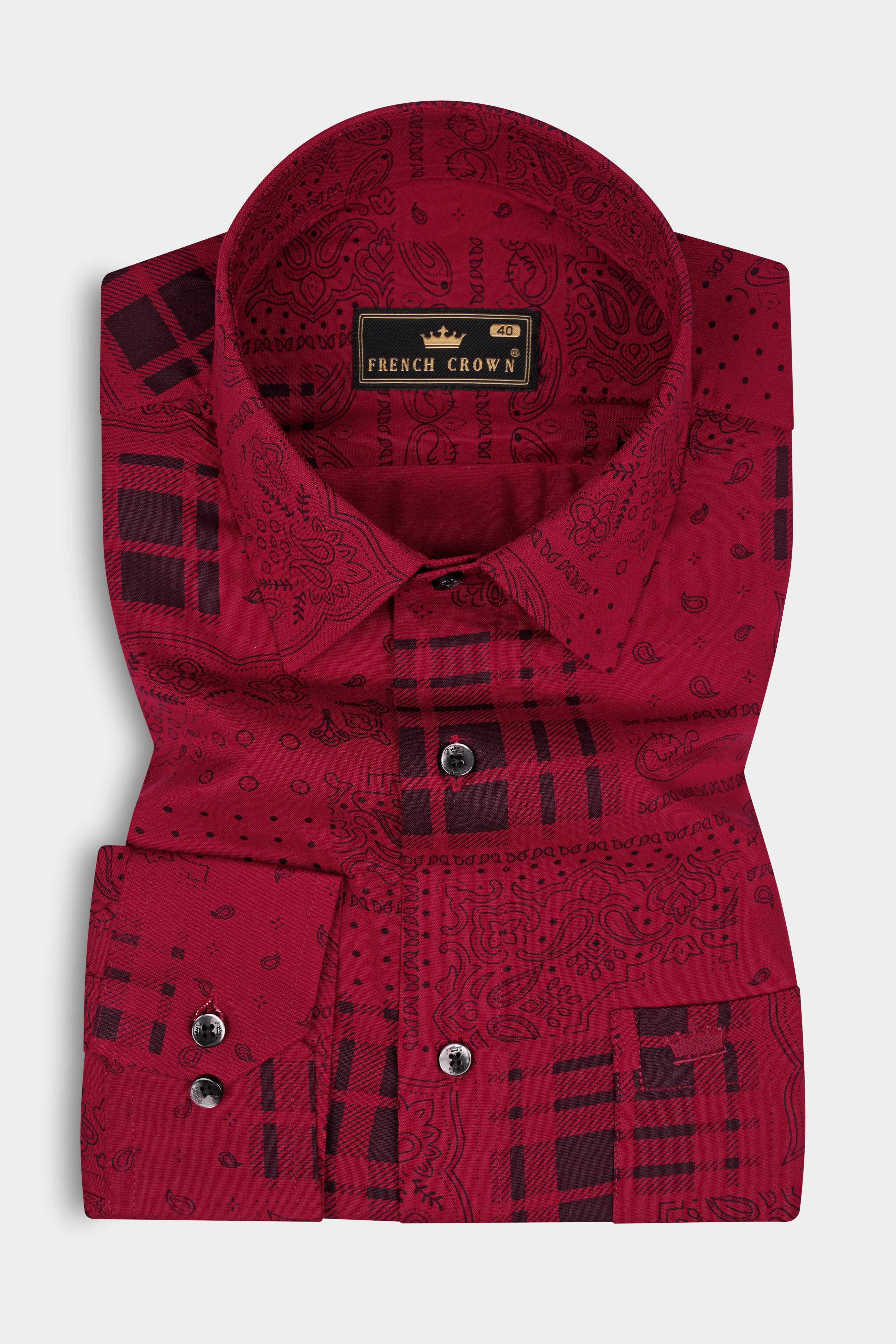 Merlot Red Printed Premium Tencel Shirt