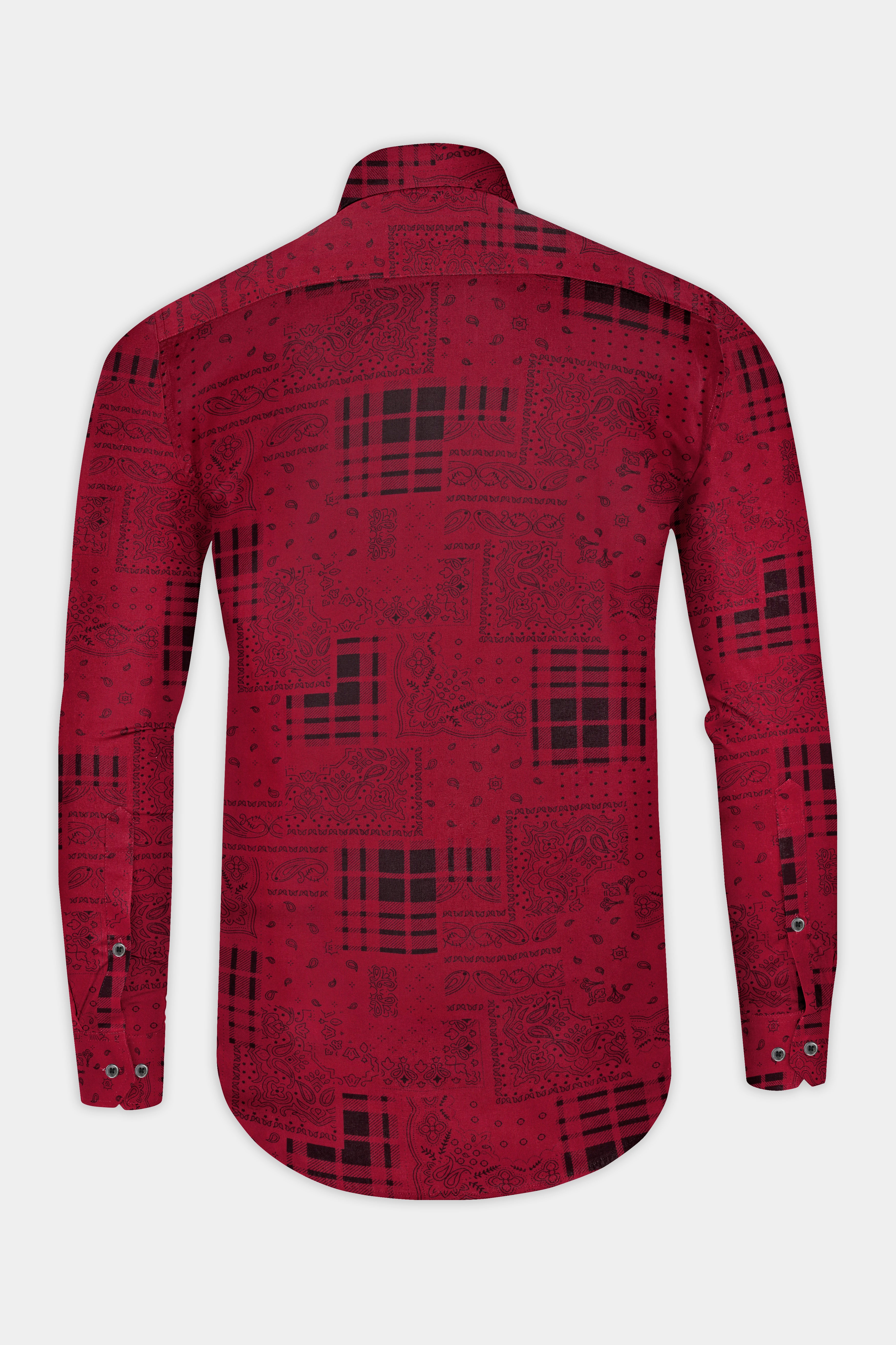 Merlot Red Printed Premium Tencel Shirt