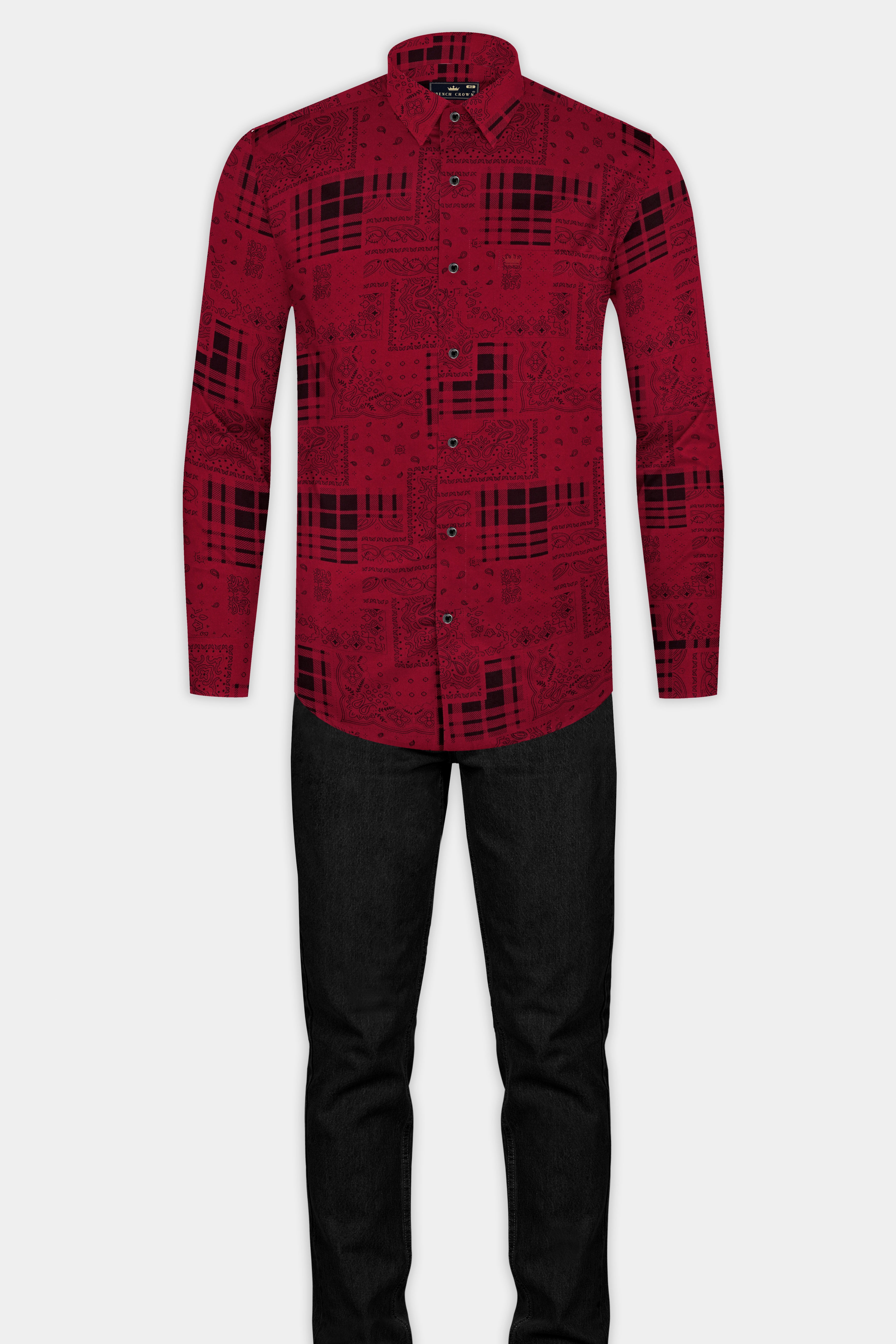 Merlot Red Printed Premium Tencel Shirt