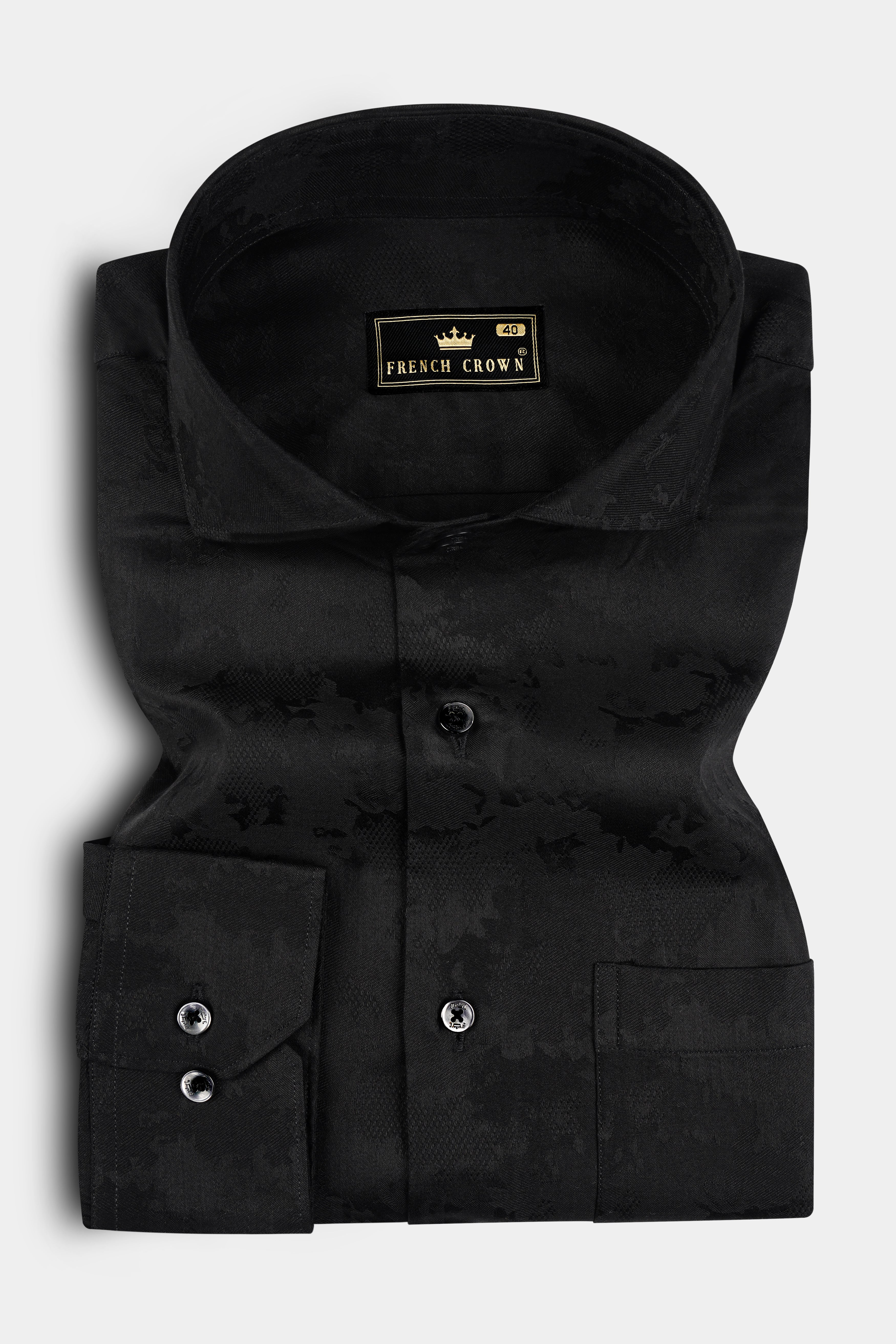 Jade Black Jacquard Textured Premium Cotton Shirt