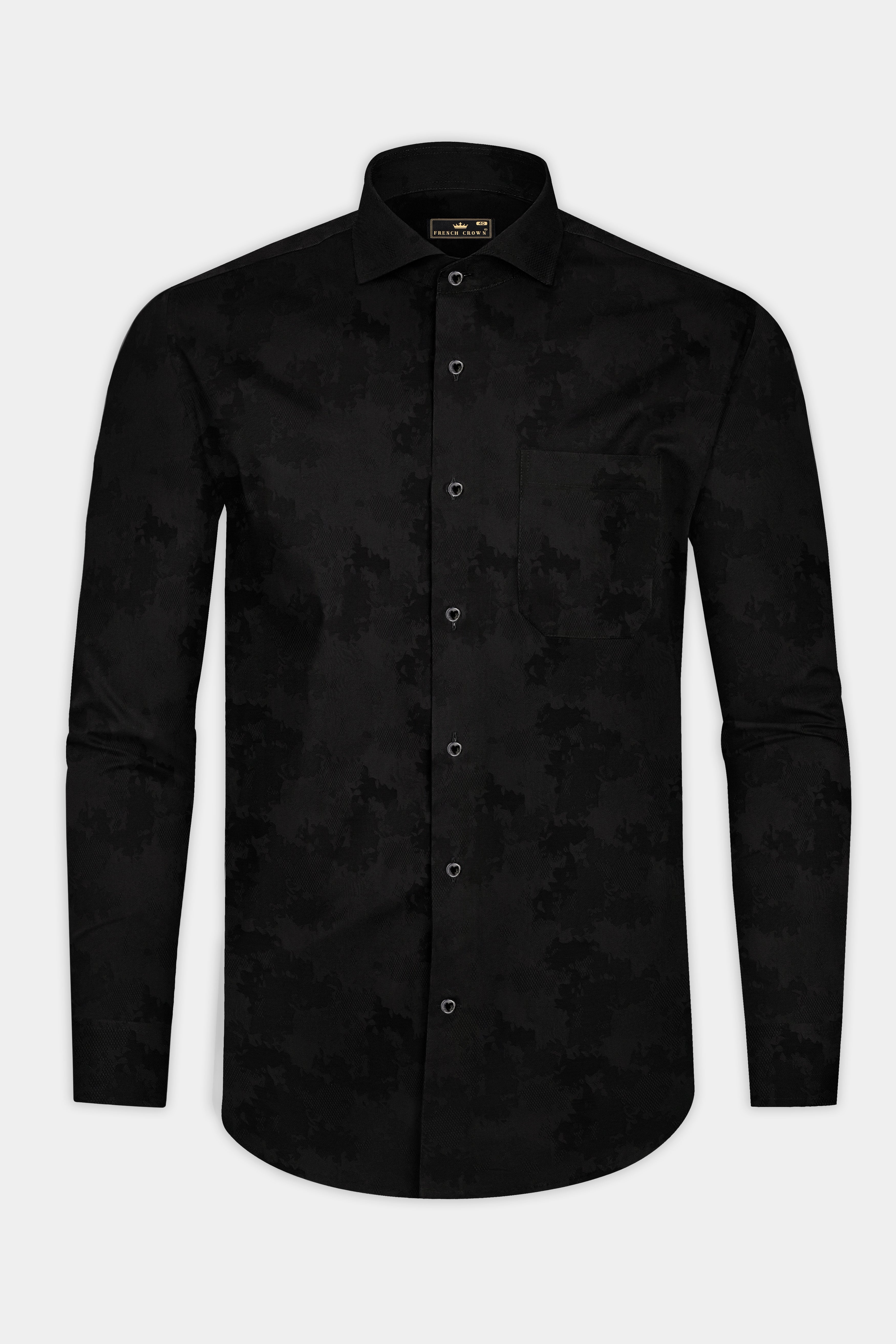 Jade Black Jacquard Textured Premium Cotton Shirt