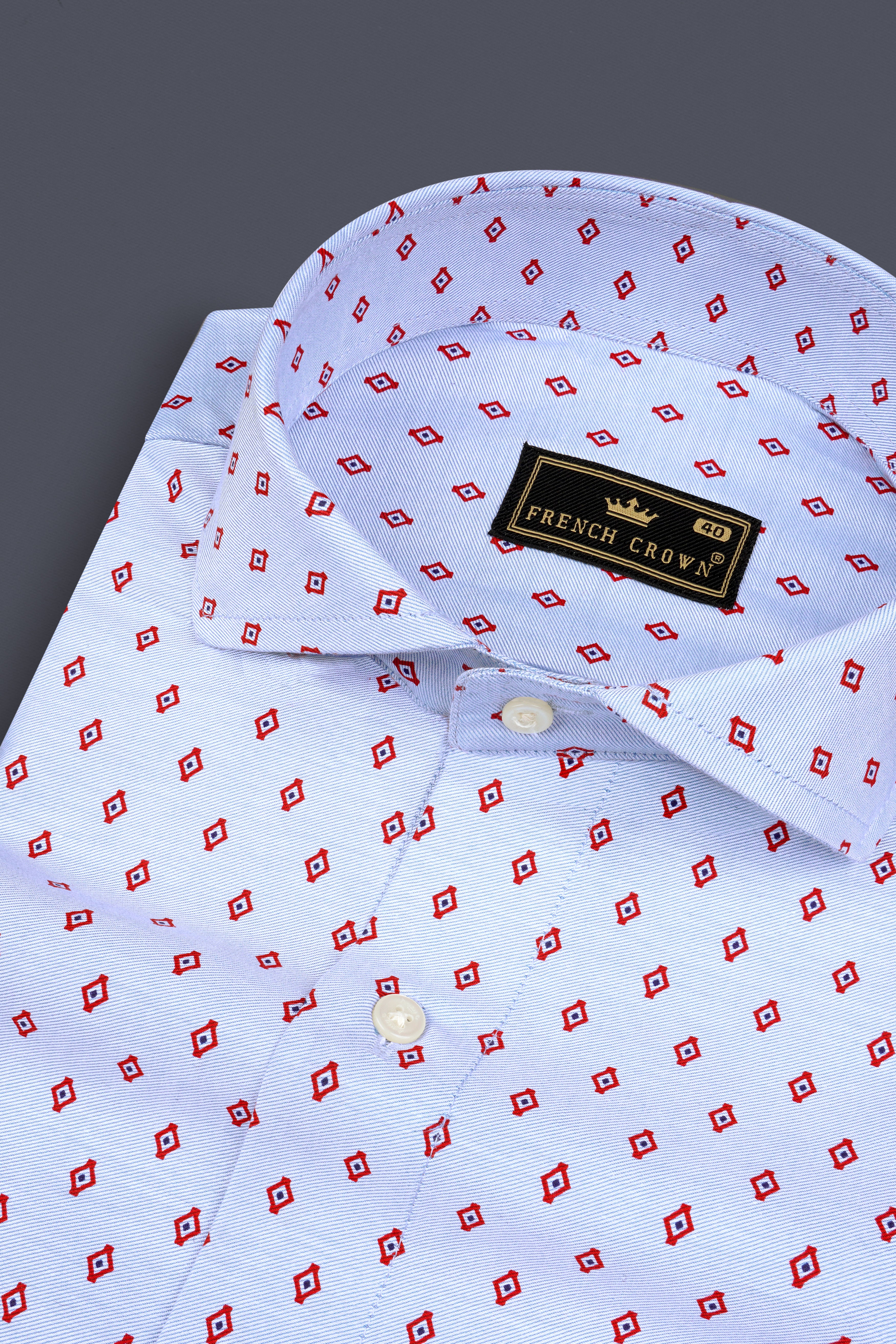 Periwinkle Blue Printed Twill Premium Cotton Shirt