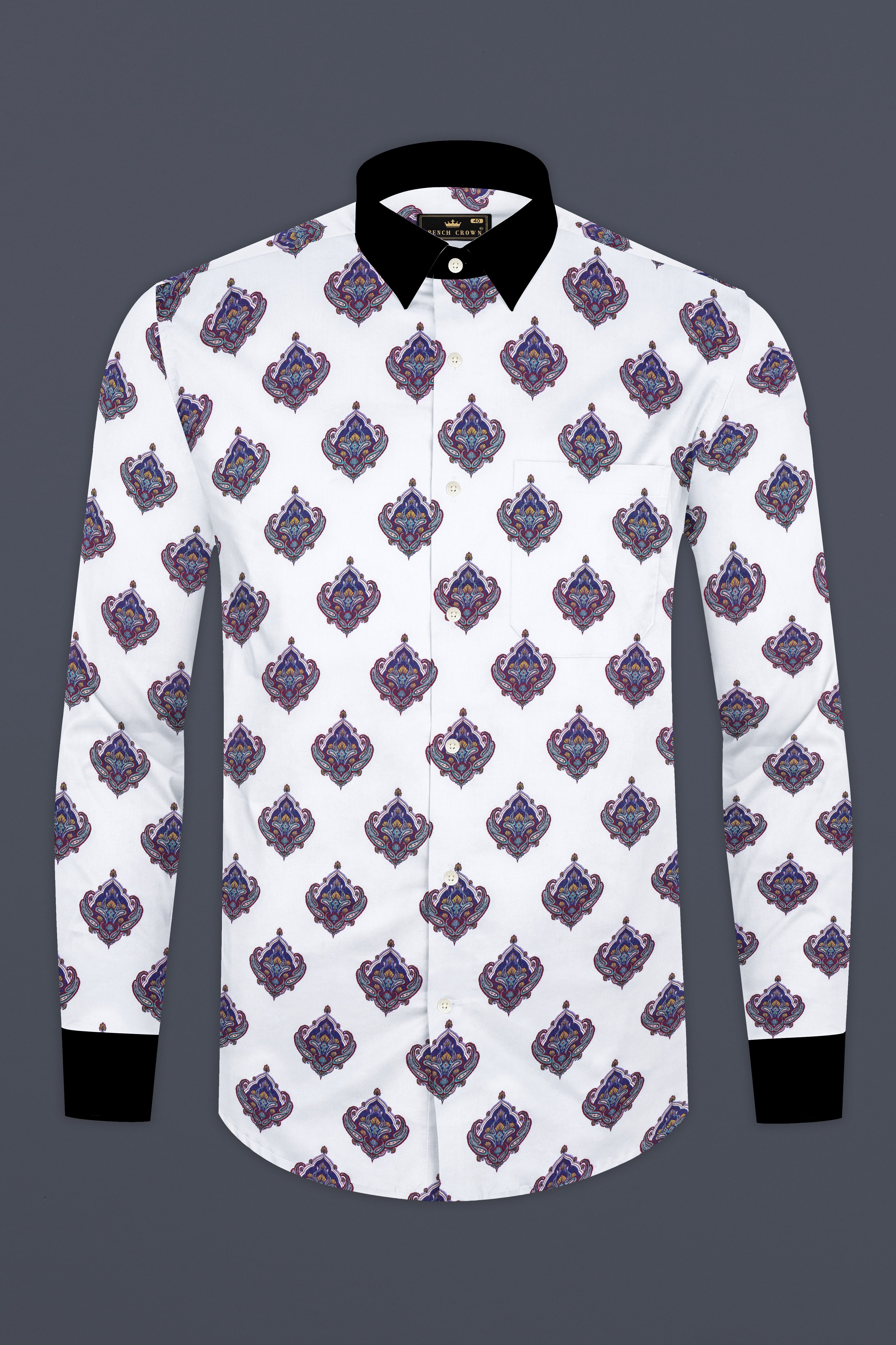 Bright White And Baltic Purple Printed Subtle Sheen Super Soft Premium Cotton Shirt