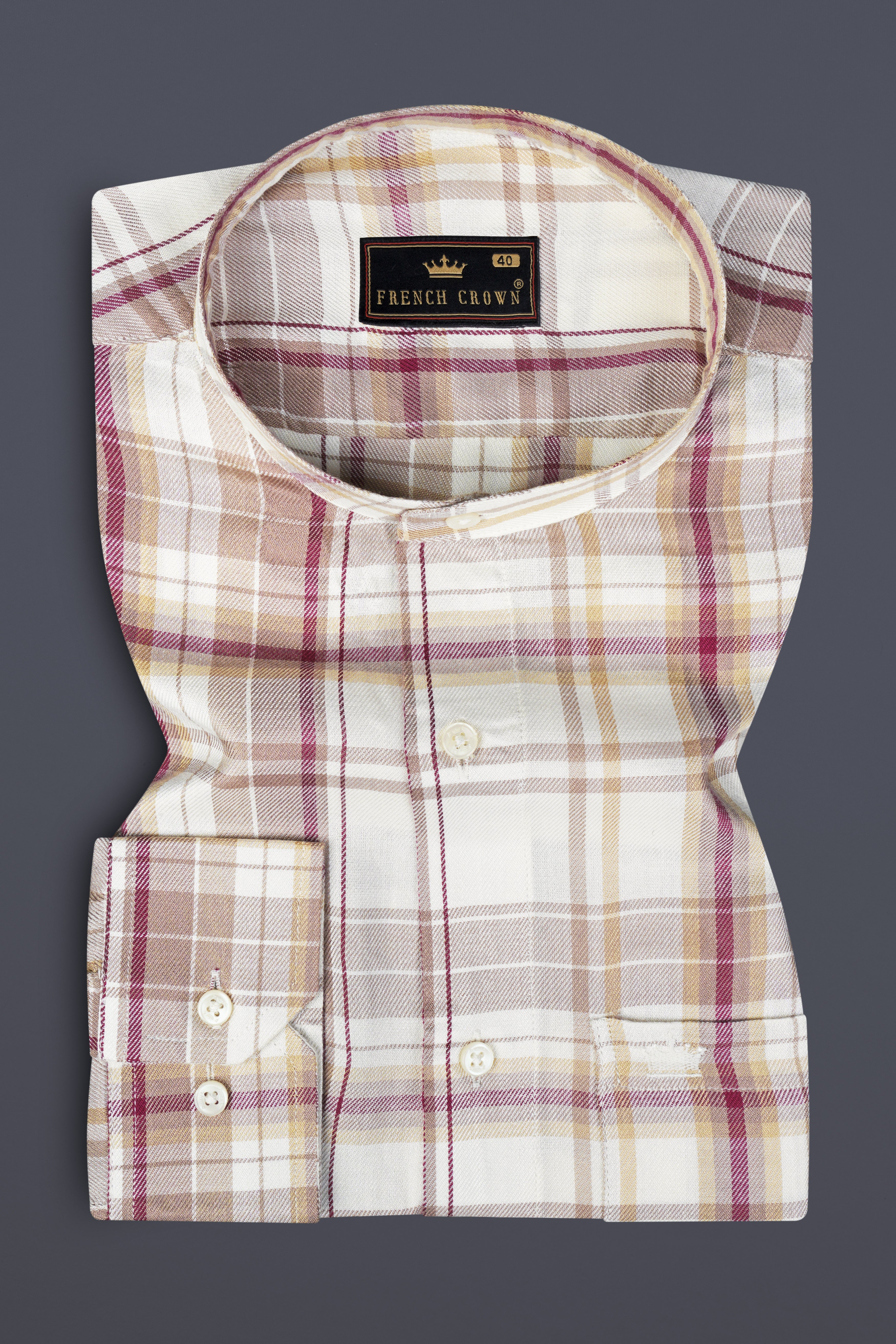 Spring Cream And Raspberry Pink Checked Super Soft Tencel Shirt