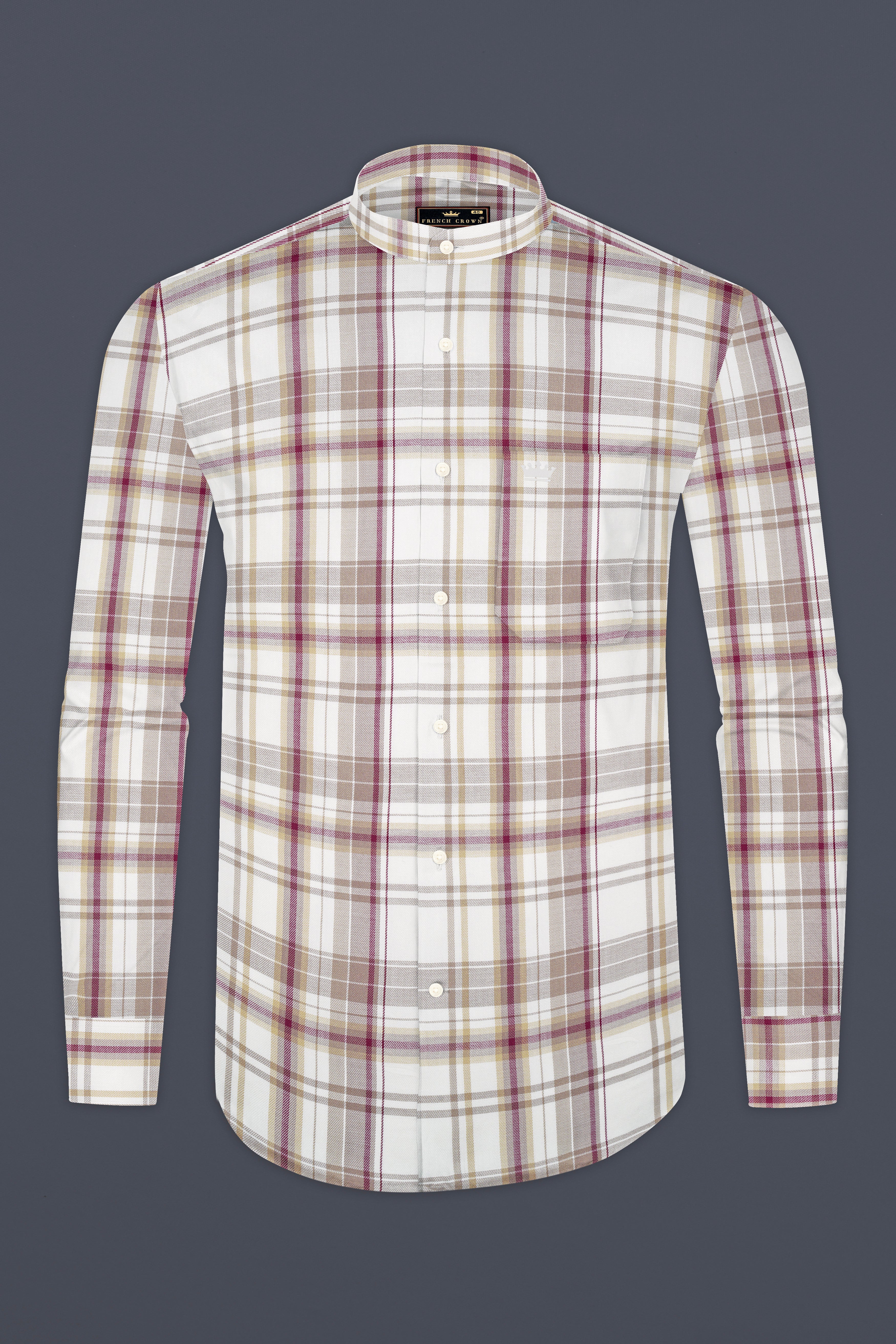 Spring Cream And Raspberry Pink Checked Super Soft Tencel Shirt