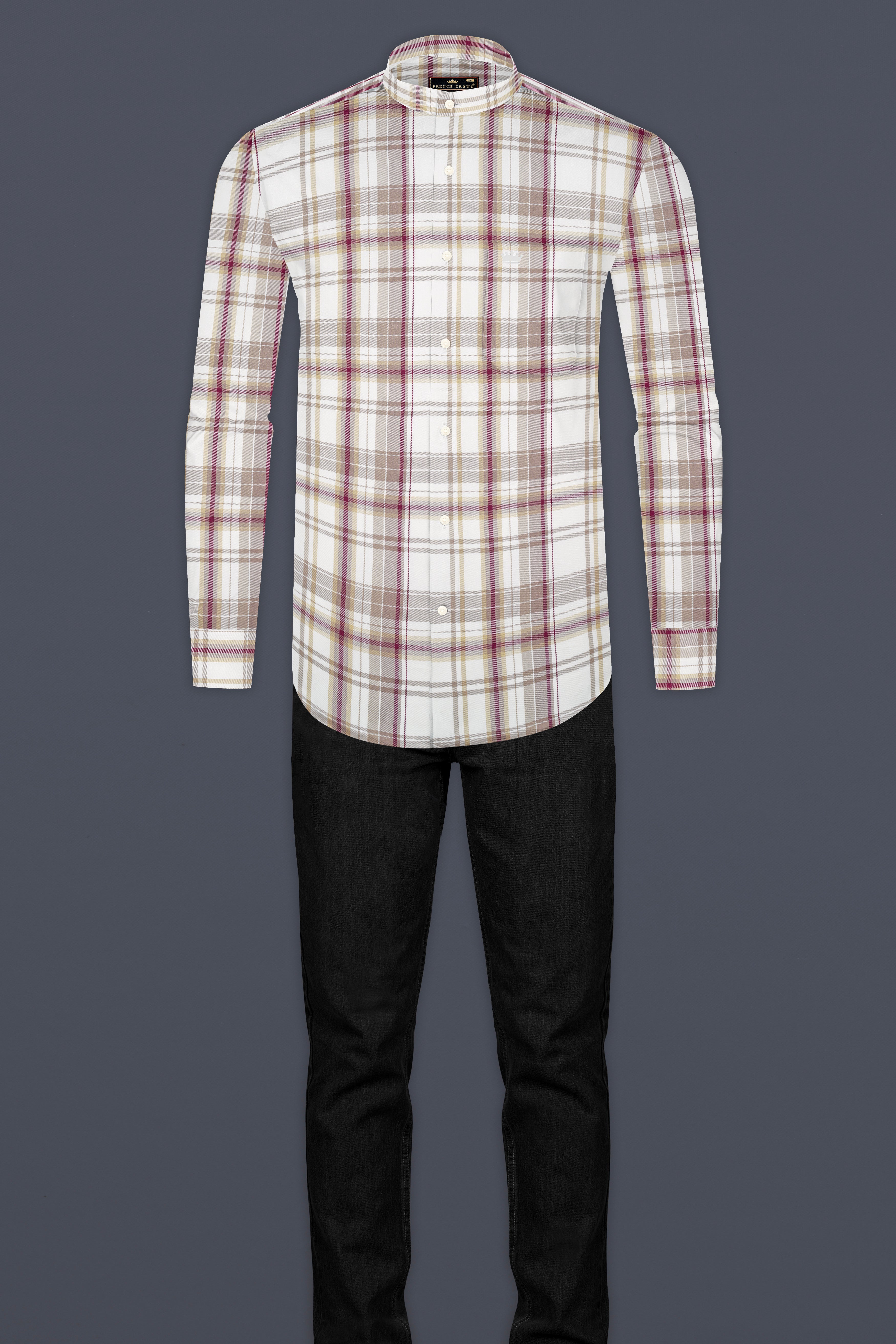 Spring Cream And Raspberry Pink Checked Super Soft Tencel Shirt