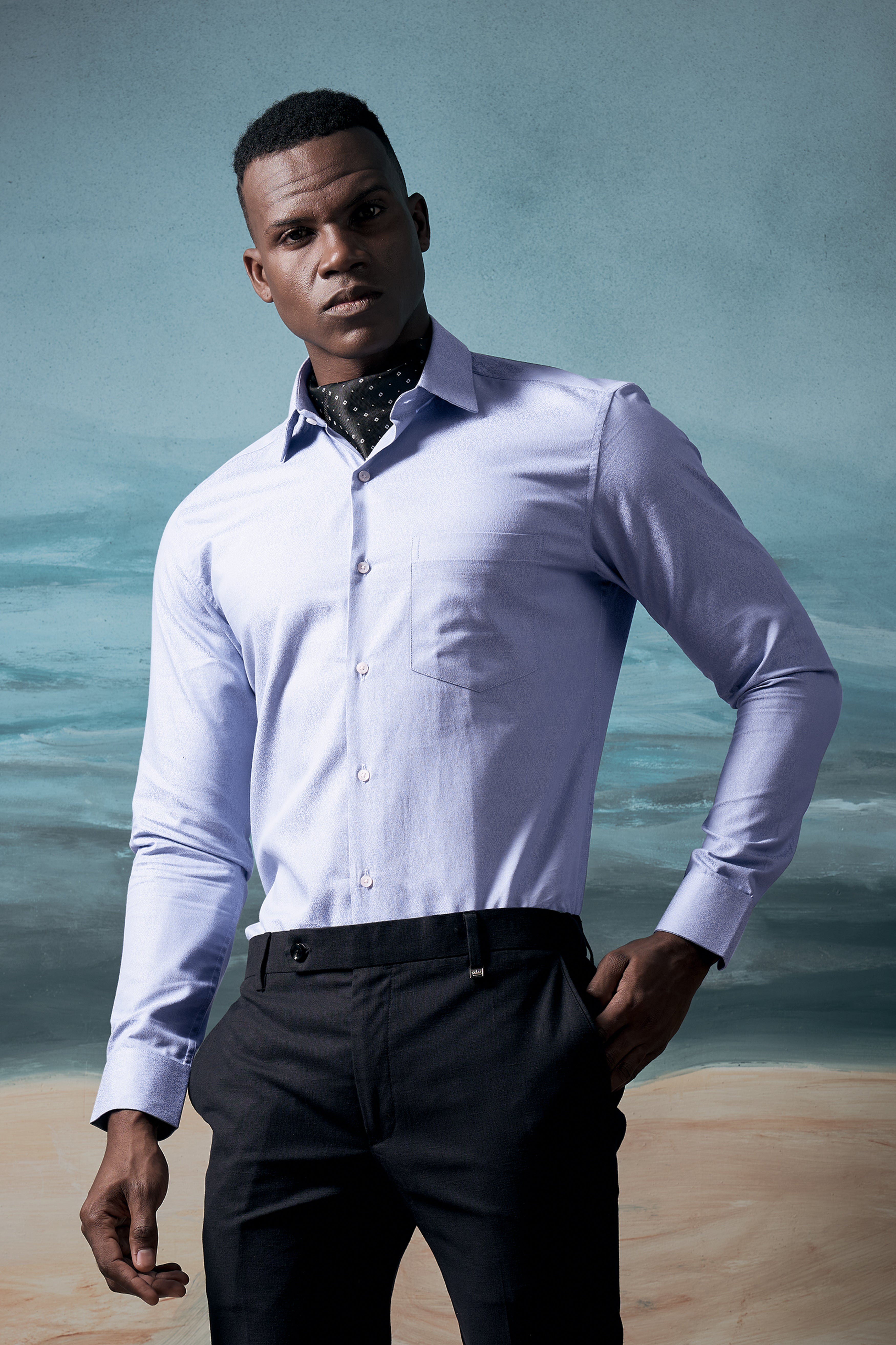 Angel Blue Jacquard Textured Premium Cotton Shirt