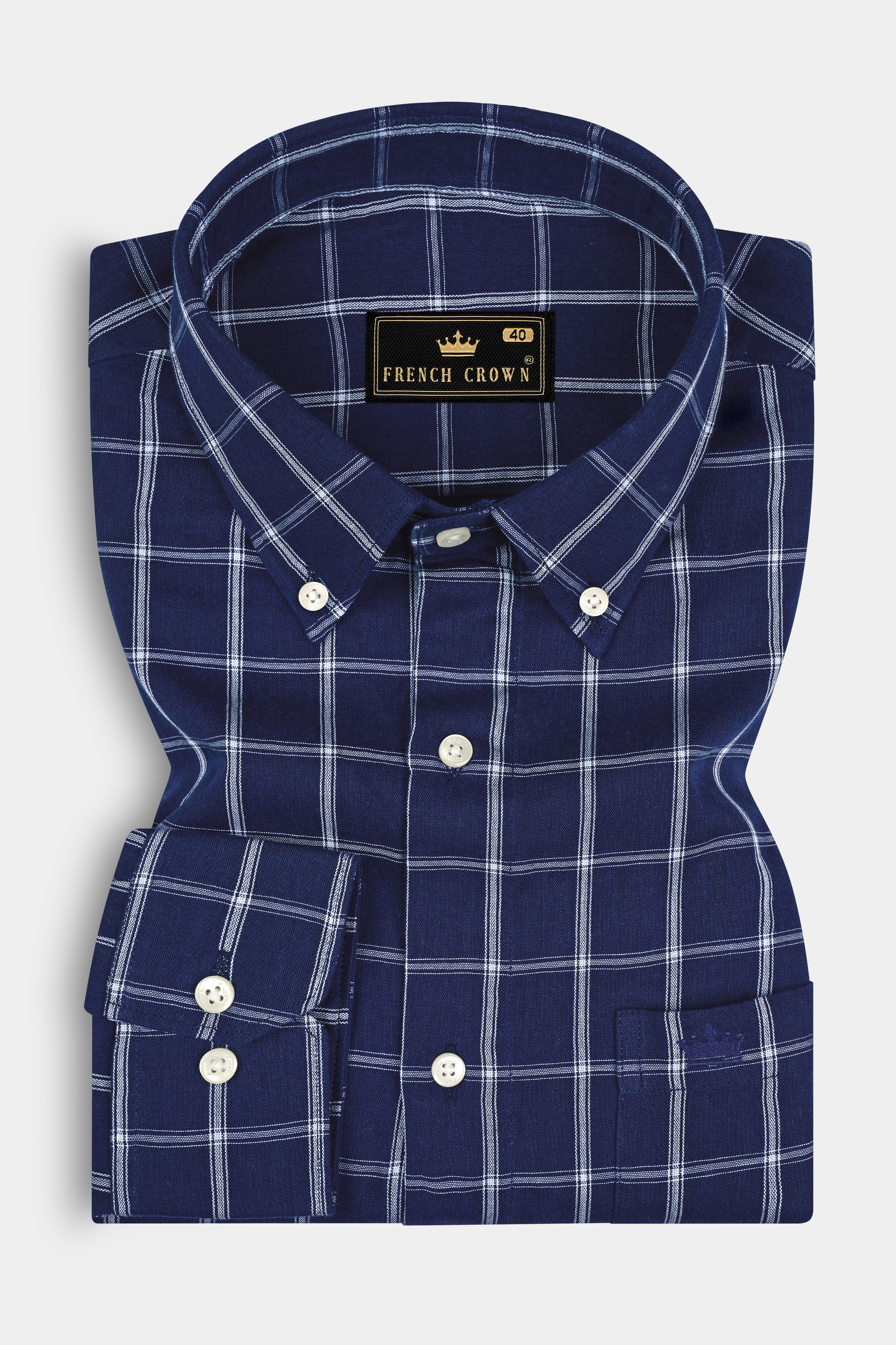 Zodiac Blue Checked Twill Premium Cotton Shirt