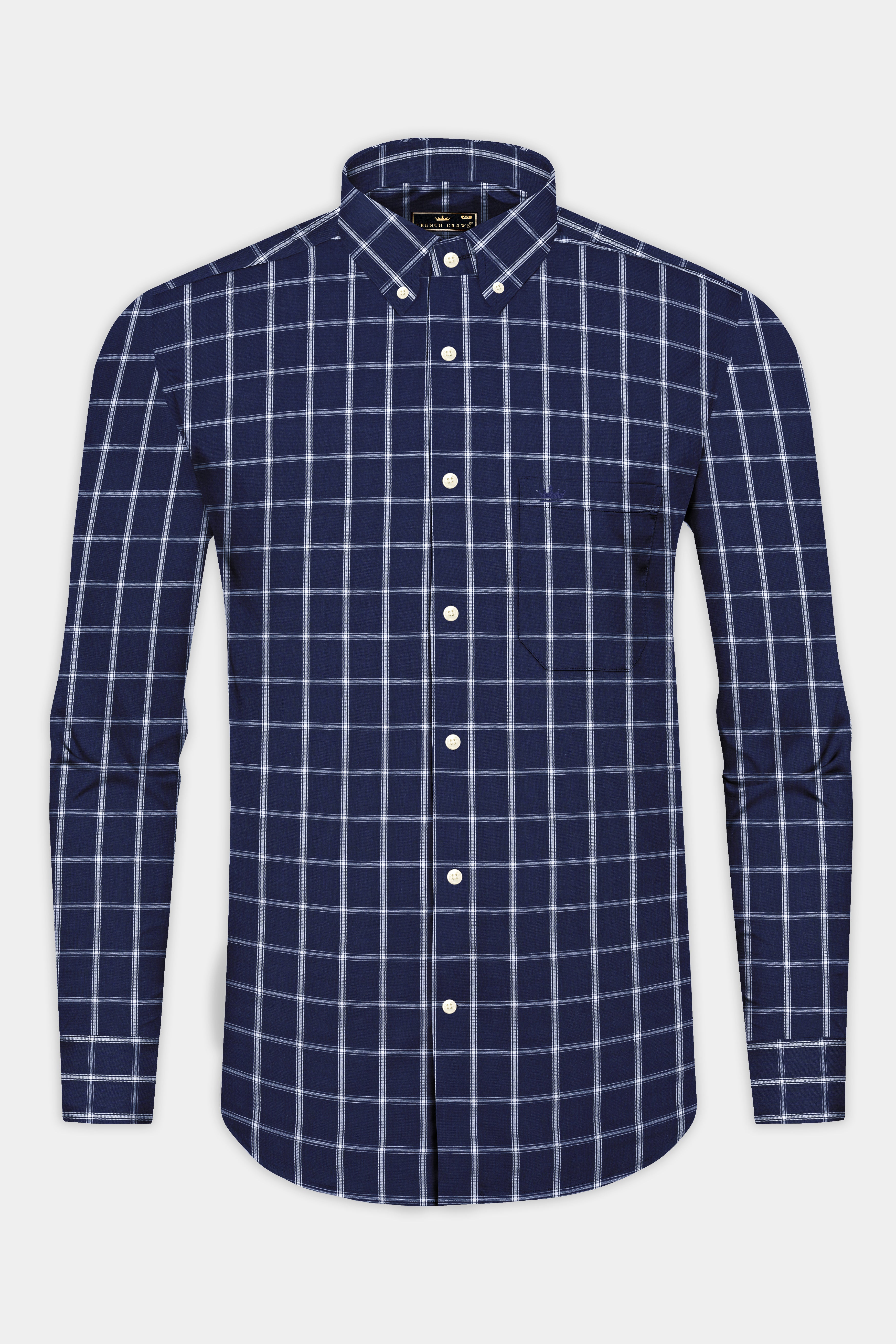 Zodiac Blue Checked Twill Premium Cotton Shirt