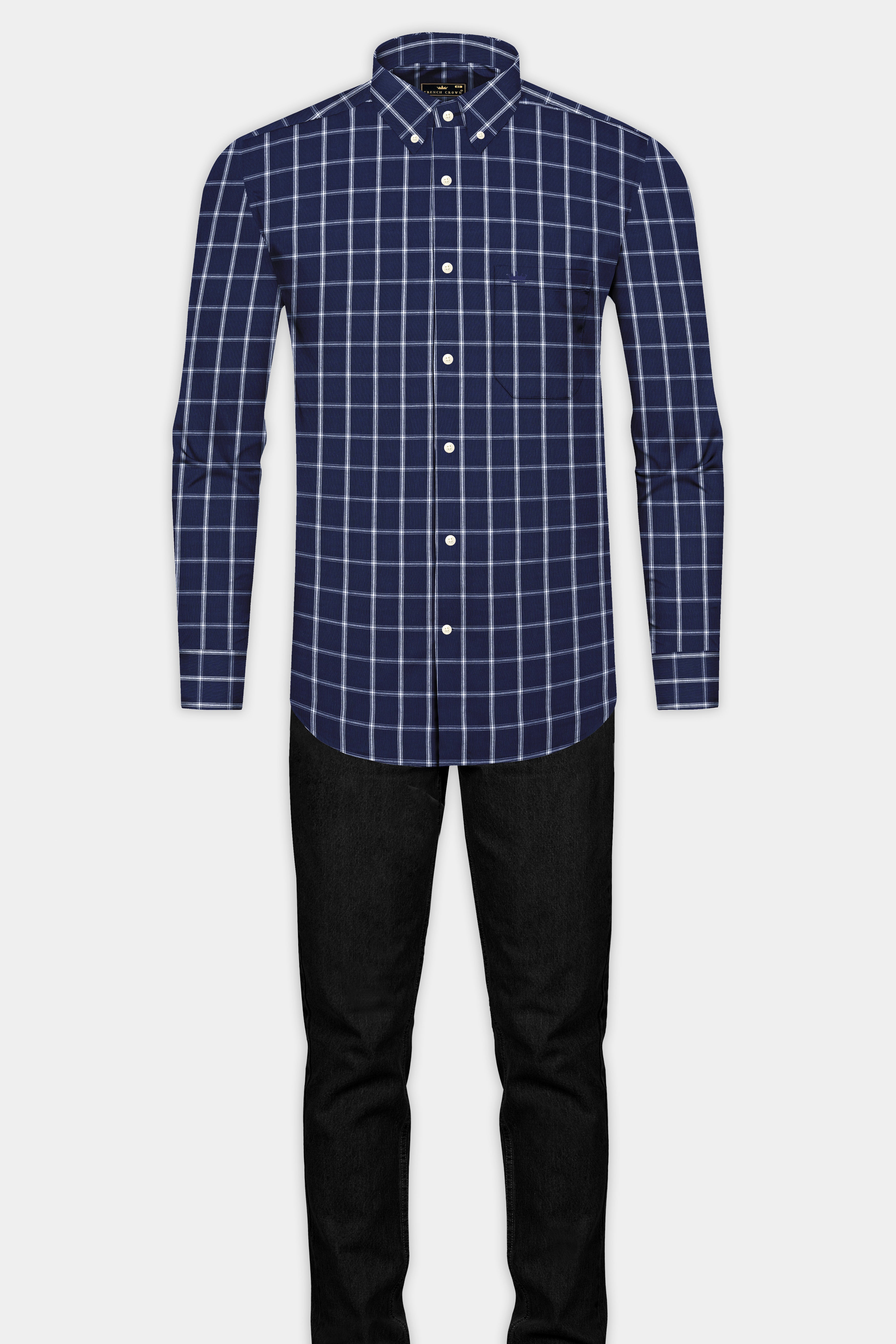 Zodiac Blue Checked Twill Premium Cotton Shirt