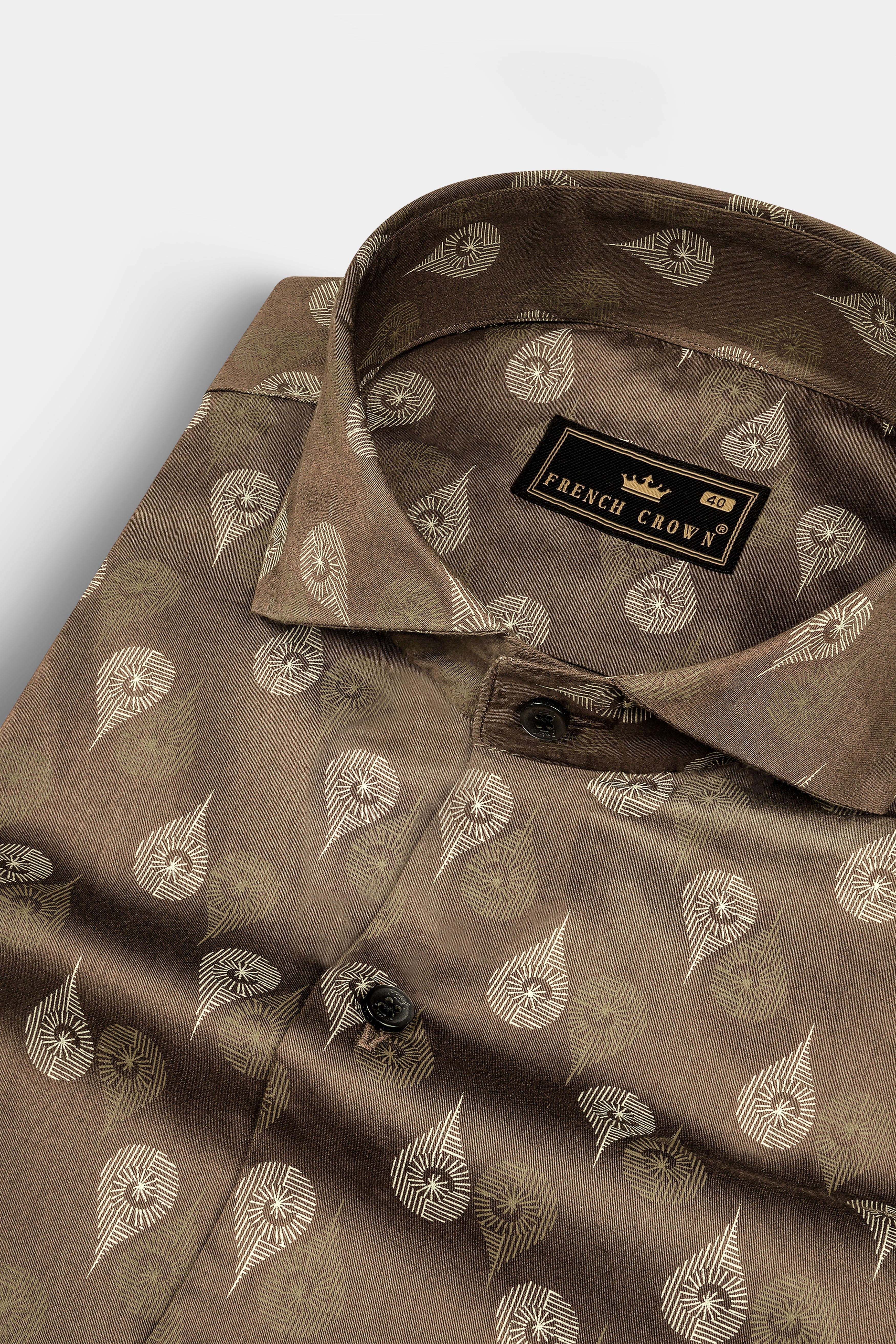 Sandstone Brown Printed Subtle Sheen Super Soft Premium Cotton Shirt