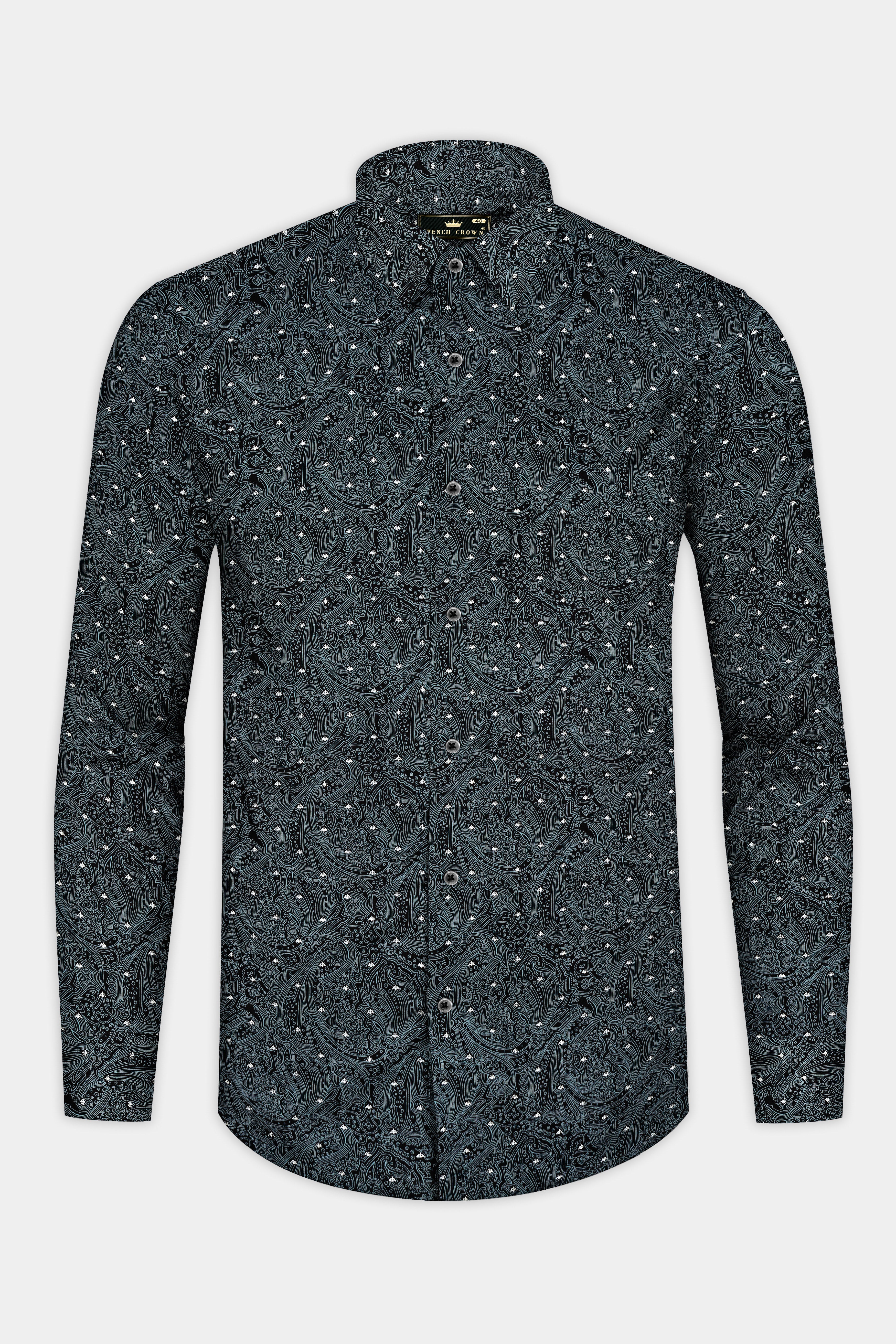 Jade Black Printed Subtle Sheen Super Soft Premium Cotton Shirt