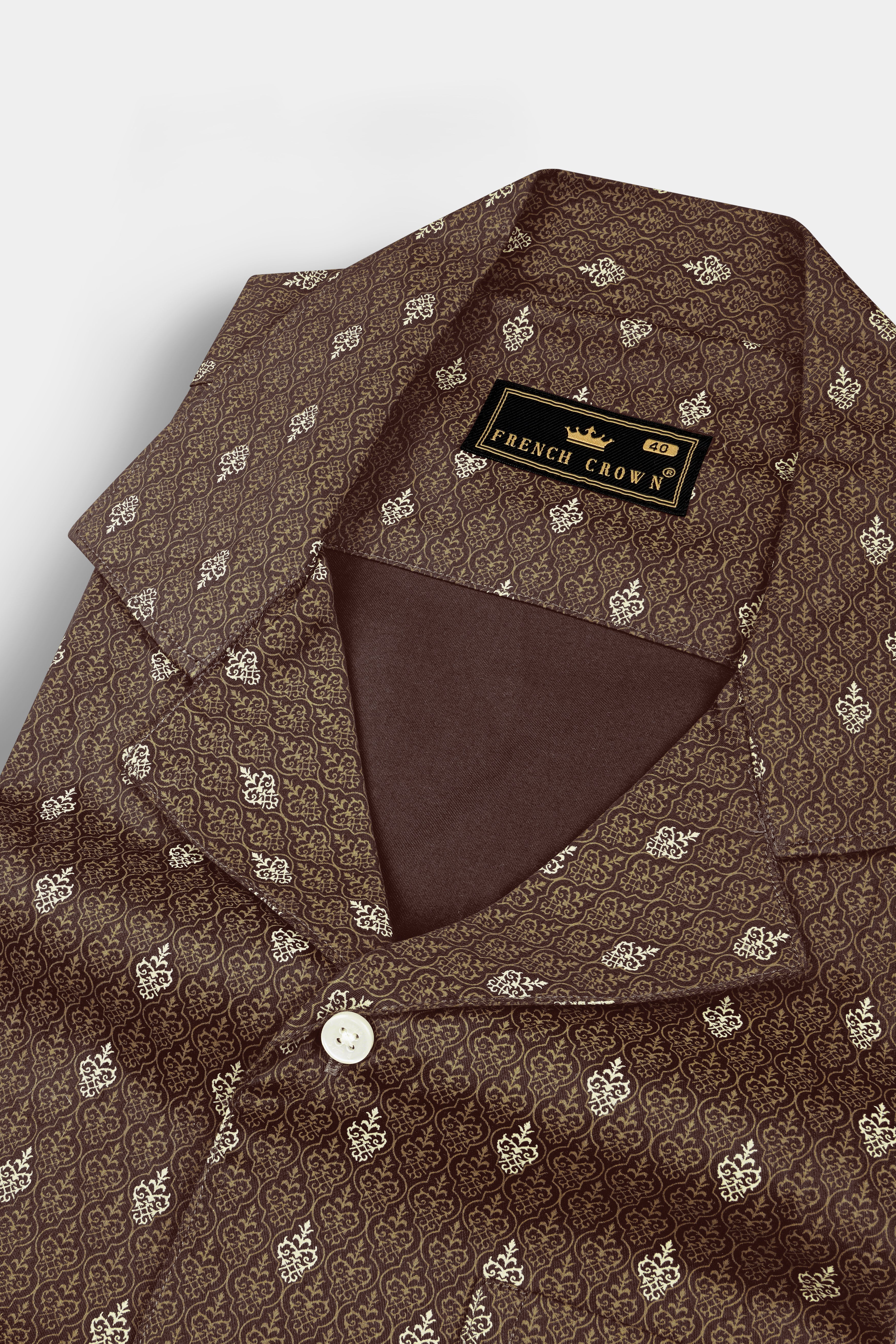 Taupe Brown Printed Giza Cotton Shirt