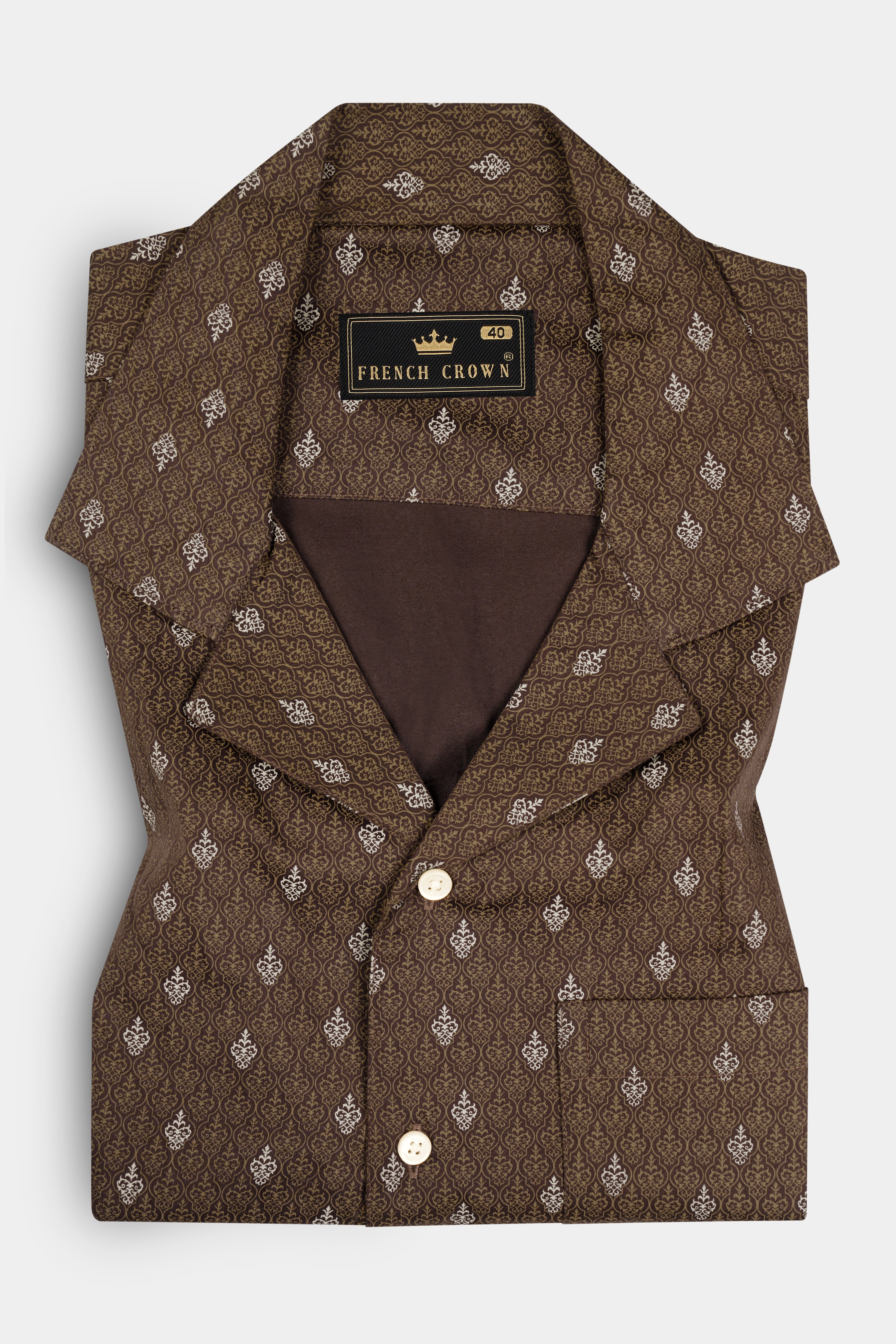 Taupe Brown Printed Giza Cotton Shirt