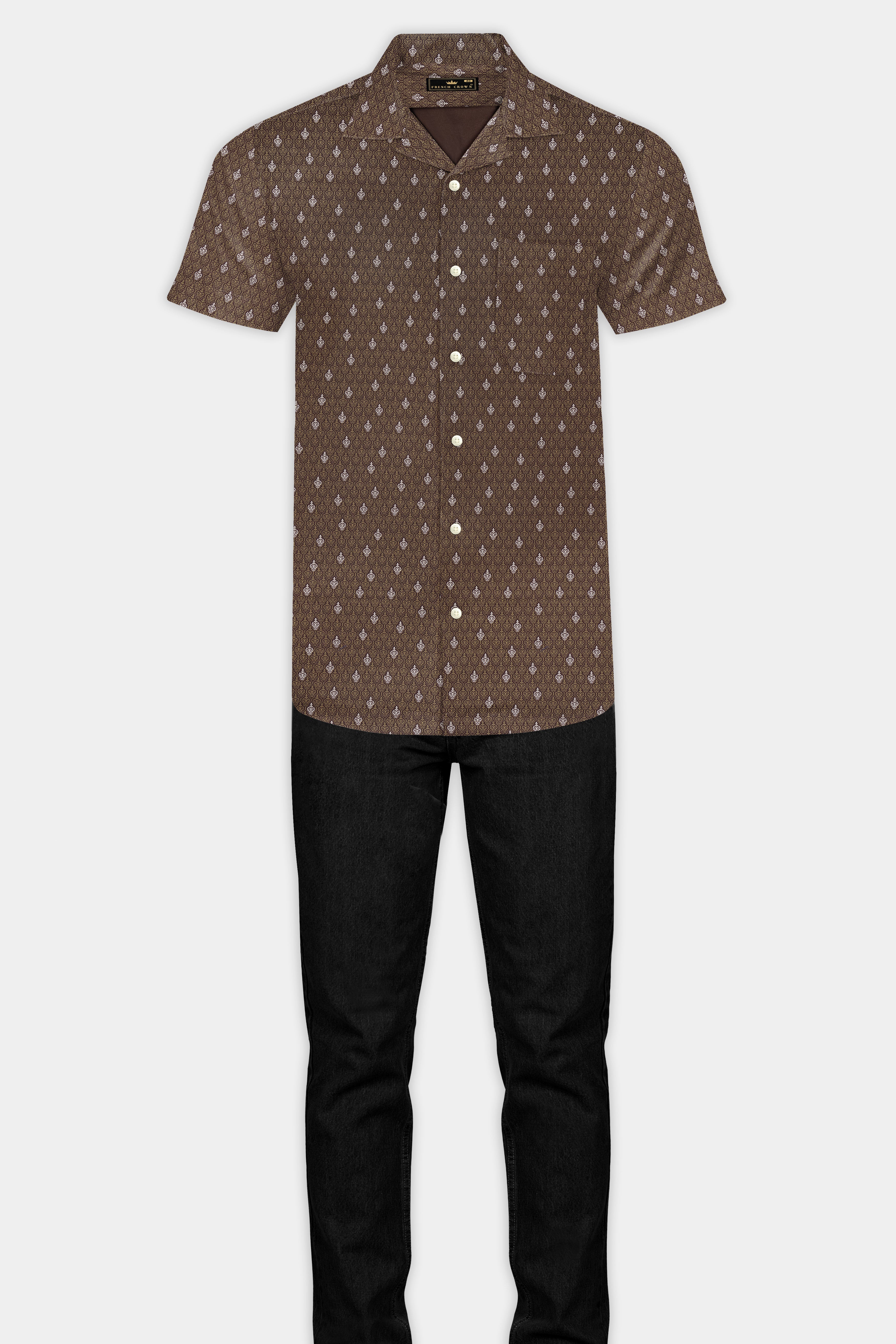 Taupe Brown Printed Giza Cotton Shirt