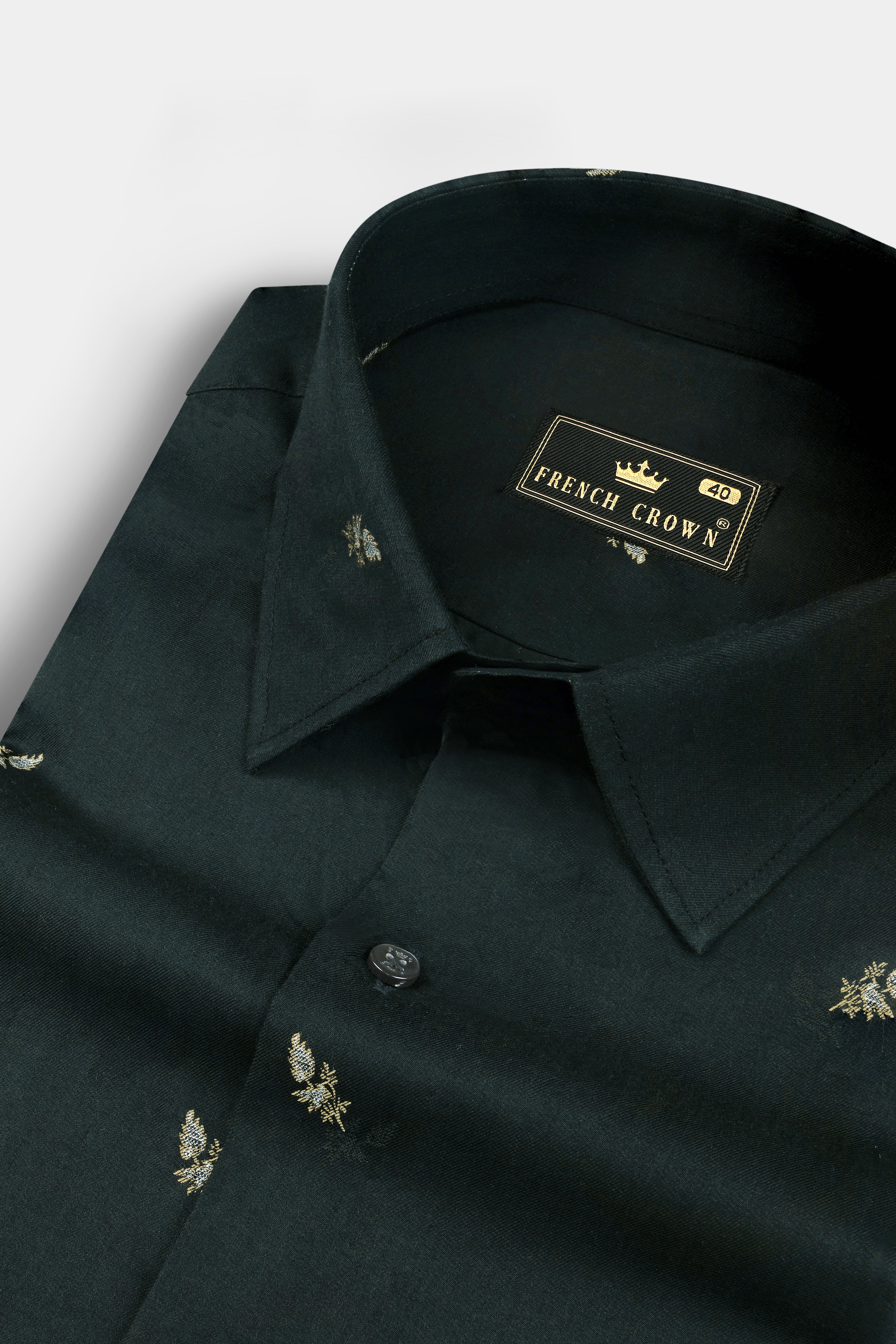 Charade Dark Green Jacquard Buta Textured Premium Cotton Shirt 12965-BLK-38, 12965-BLK-H-38, 12965-BLK-39, 12965-BLK-H-39, 12965-BLK-40, 12965-BLK-H-40, 12965-BLK-42, 12965-BLK-H-42, 12965-BLK-44, 12965-BLK-H-44, 12965-BLK-46, 12965-BLK-H-46, 12965-BLK-48, 12965-BLK-H-48, 12965-BLK-50, 12965-BLK-H-50, 12965-BLK-52, 12965-BLK-H-52