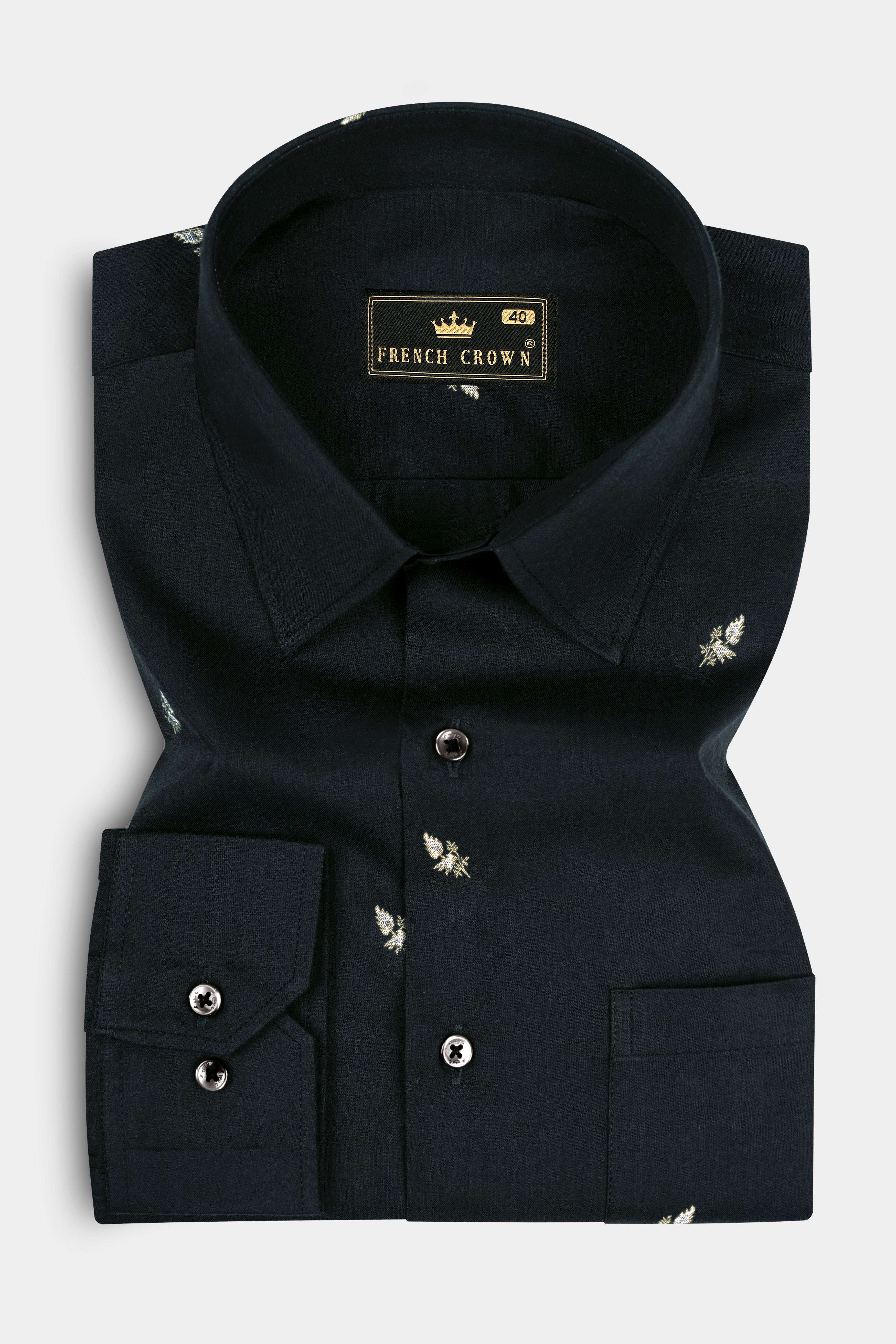 Charade Dark Green Jacquard Buta Textured Premium Cotton Shirt