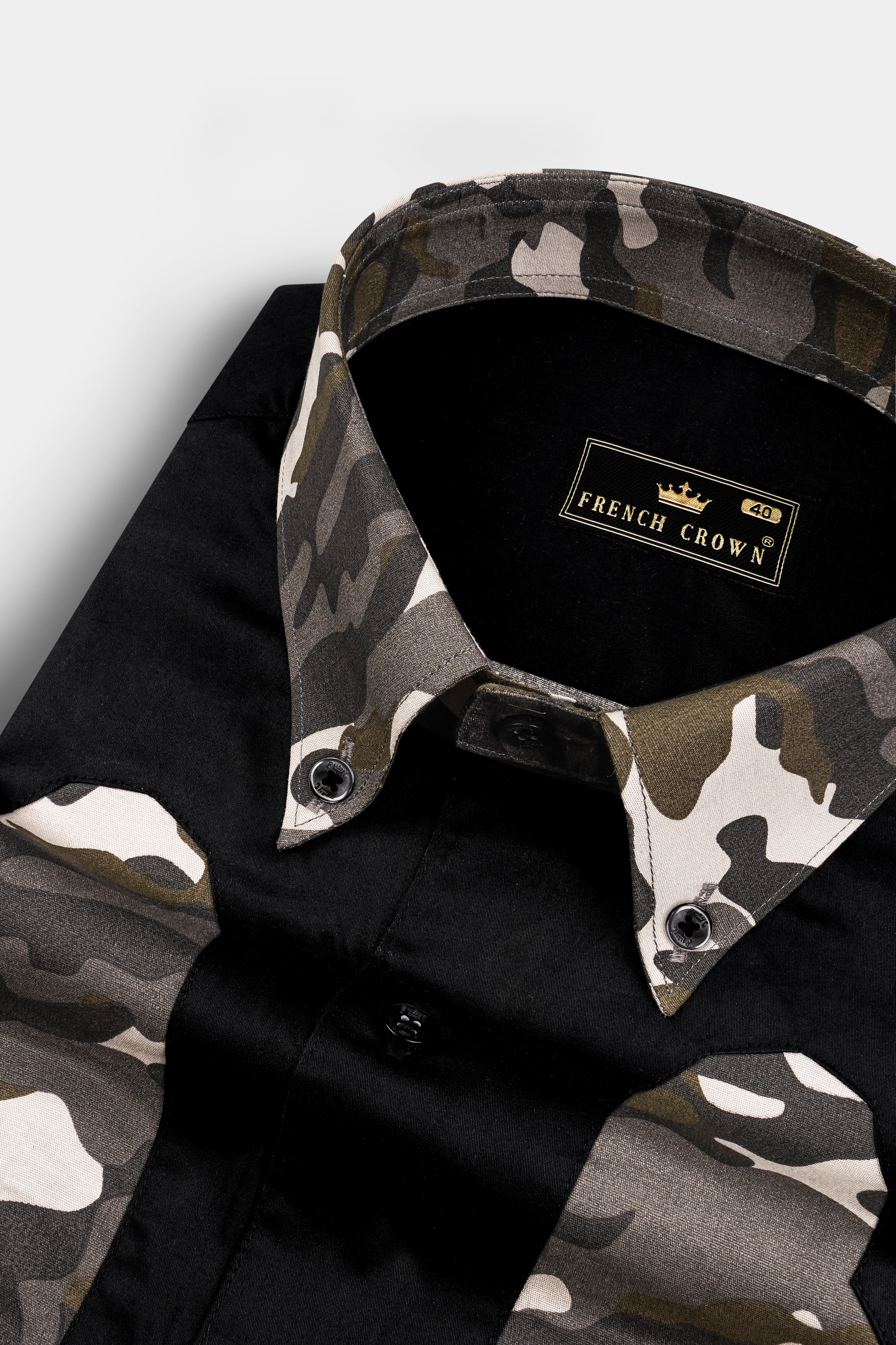 Wenge Brown And Jade Black Camouflage Printed Royal Oxford Designer Overshirt/Shacket