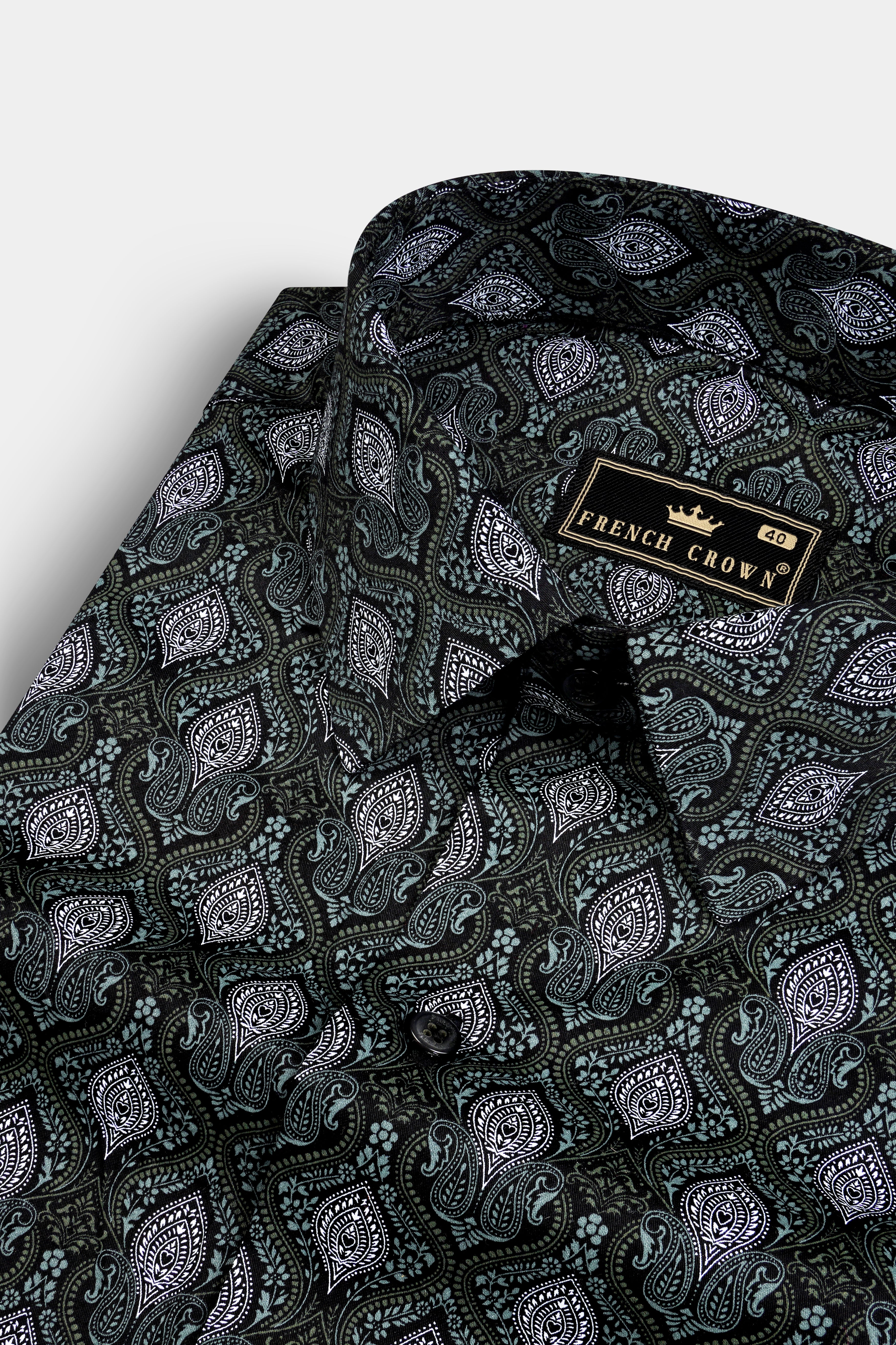 Jade Black And Cascade Green Printed Giza Cotton Shirt