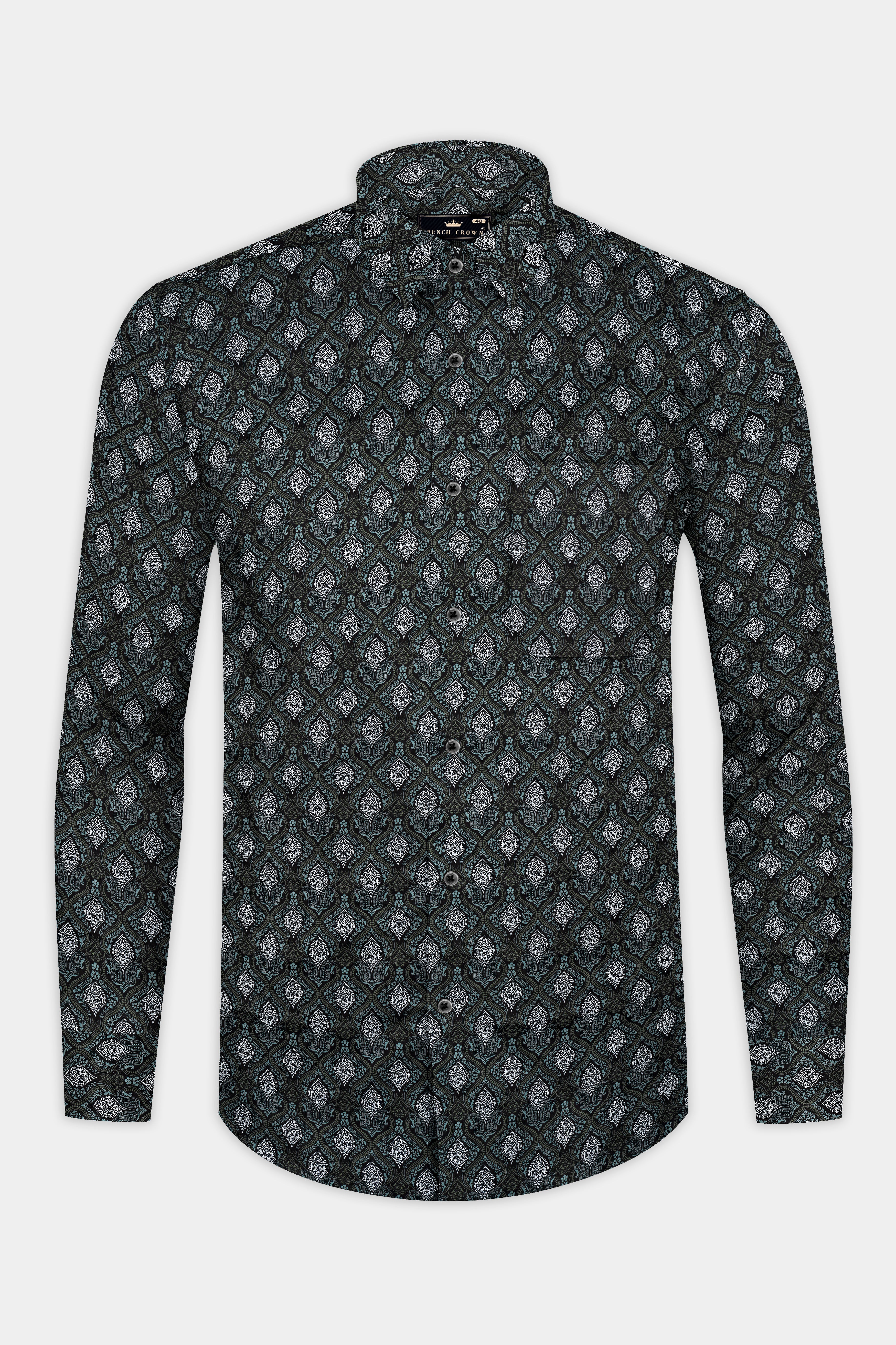 Jade Black And Cascade Green Printed Giza Cotton Shirt